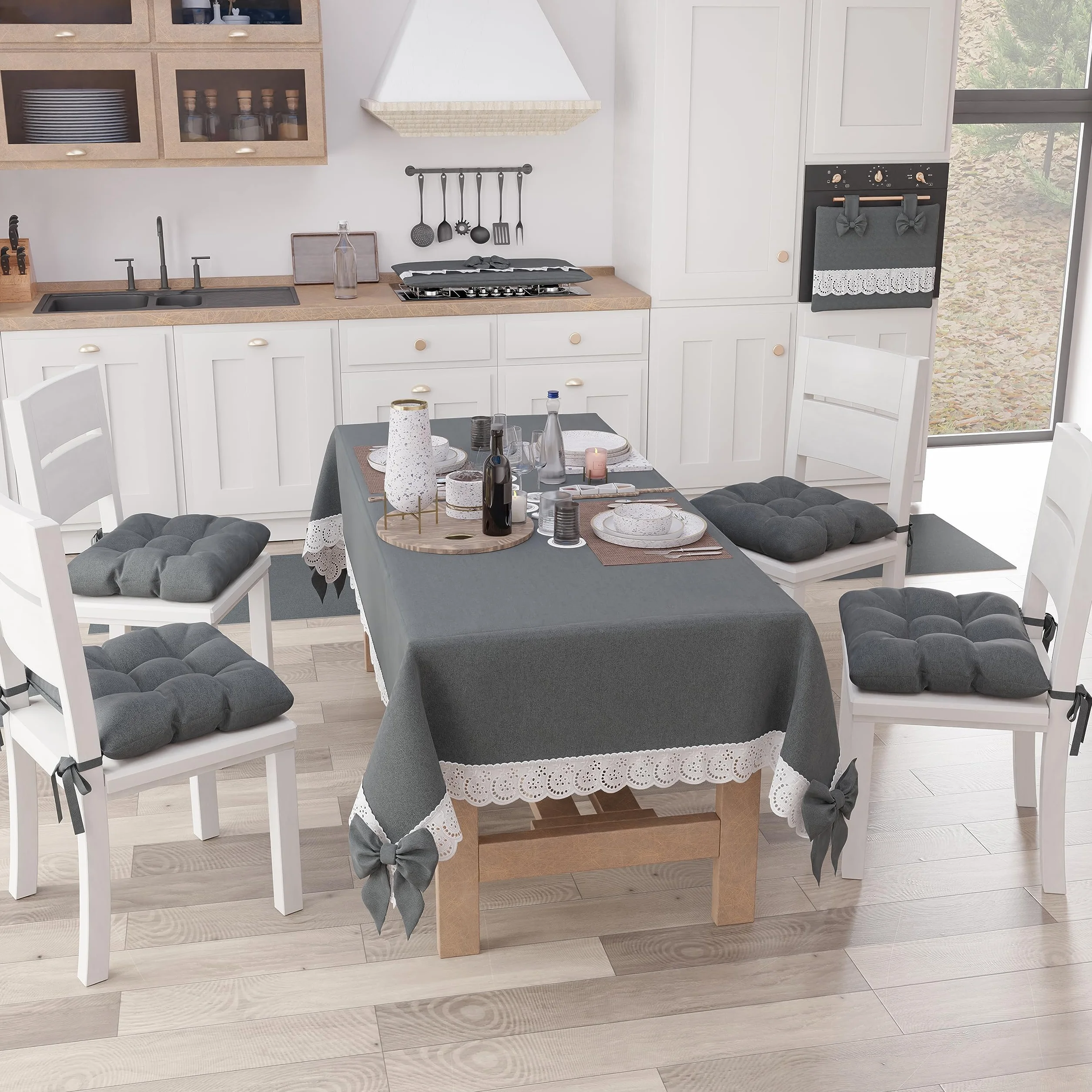 PETTI Artigiani Italiani Set 6 Cuscini per Sedia Cucina in Cotone Grigio Scuro Made in Italy