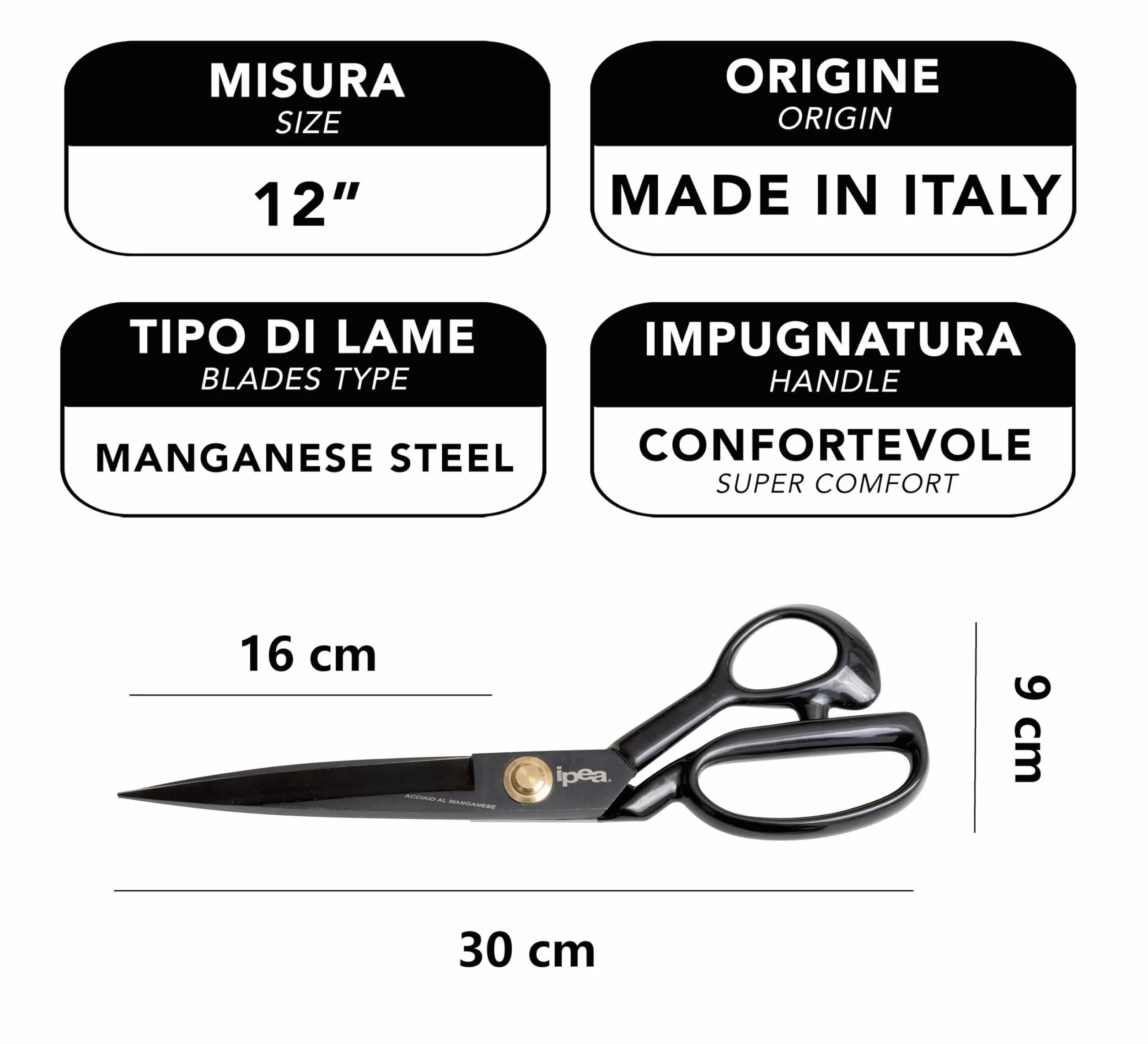 Forbici da Sarta Professionali 30 cm Acciaio al Manganese IPEA