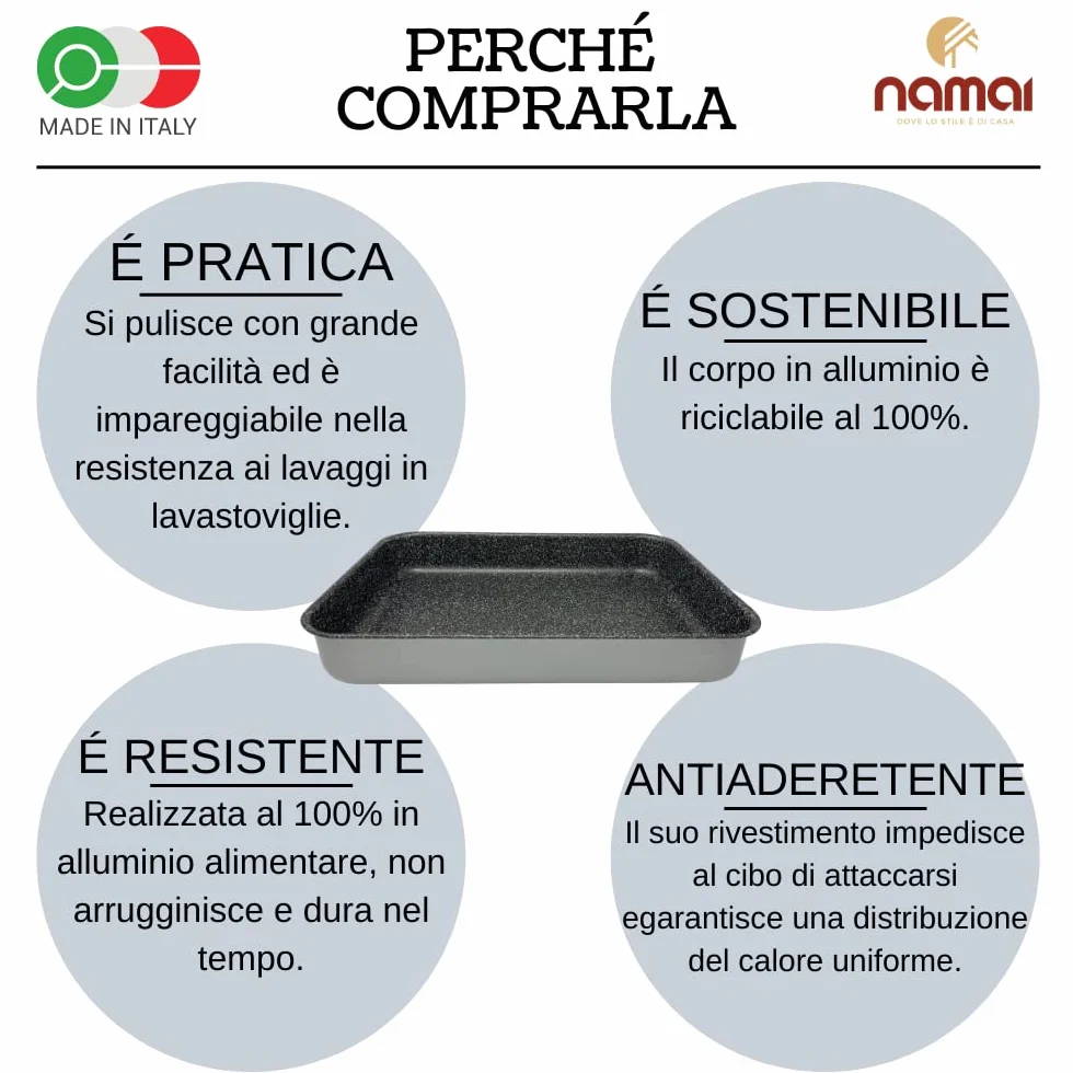 NAMAI -Set 3 Teglie Forno Antiaderente- Lasagnera-Antiaderente -Adatta Per la Lavastoviglie- Alluminio (SET TRIS 35CM 30CM, 25CM)