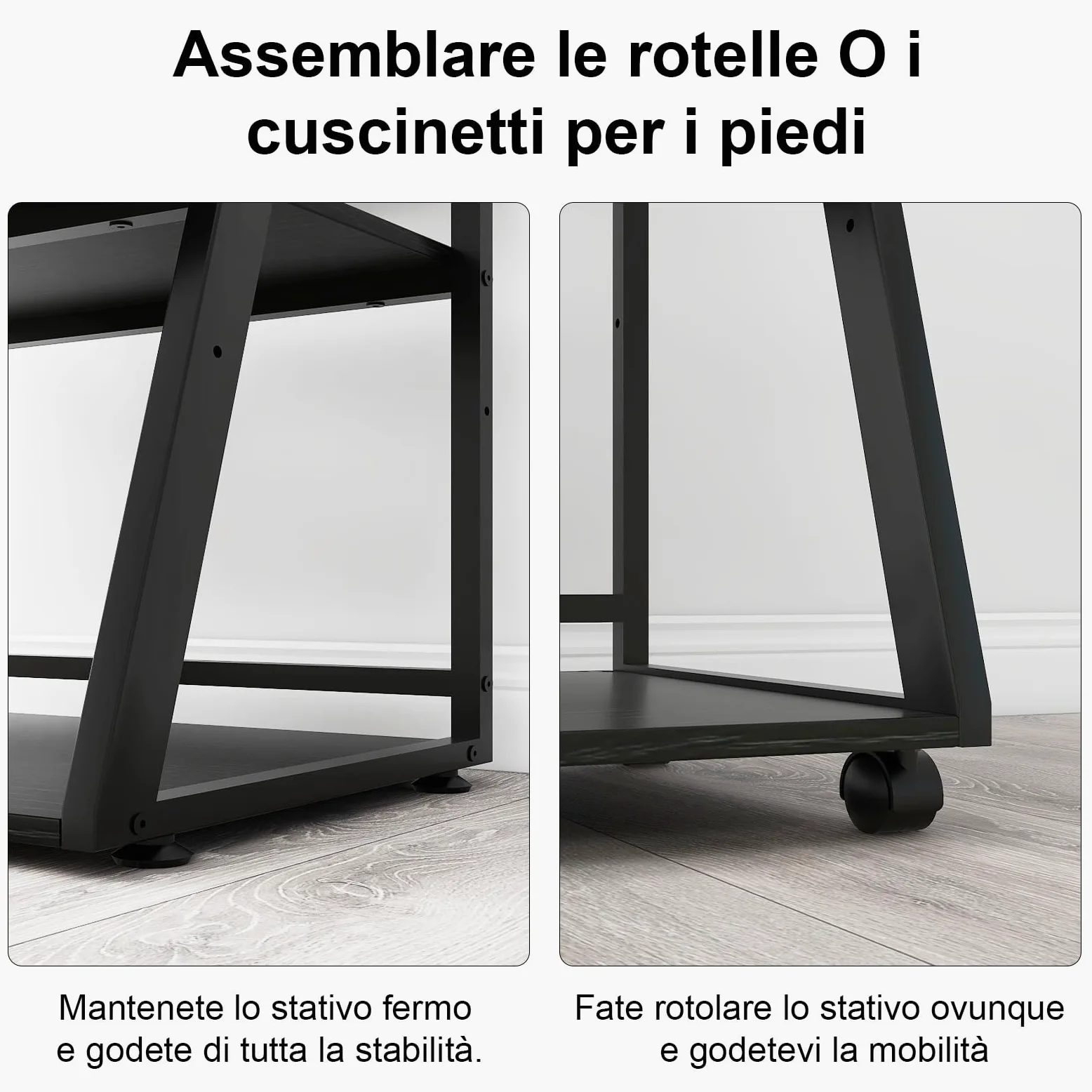 PUNCIA Supporto per Stampante a 3 Livelli 50x40x75CM Carrello Rotante con Ripiano Regolabile Scaffale per Stampante in Legno Mobile Tavolo Funzionale con Contenitore per Ufficio e Casa (Nero)