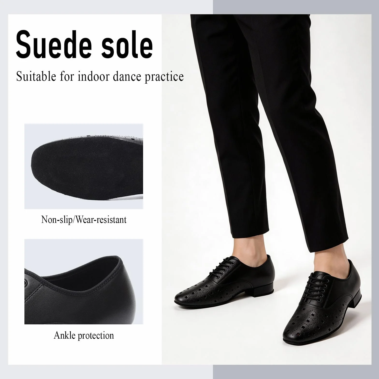 Scarpe da Ballo da Americano Uomo Nero Tacco Basso Lacci Salsa Latina Tango