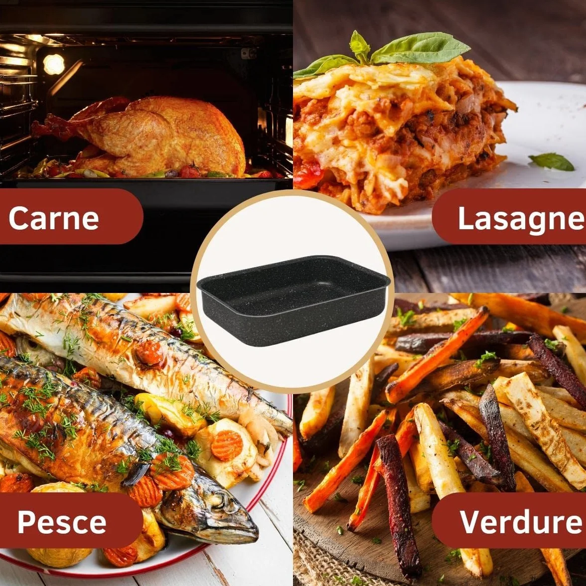 NAMAI Teglia Forno Rettangolare 22cm x 30cm x 6,5cm - Lasagnera Antiaderente - Adatta Per la Lavastoviglie- Alluminio - Teglie da Forno - Design Effetto Pietra (22cm x 30cm)