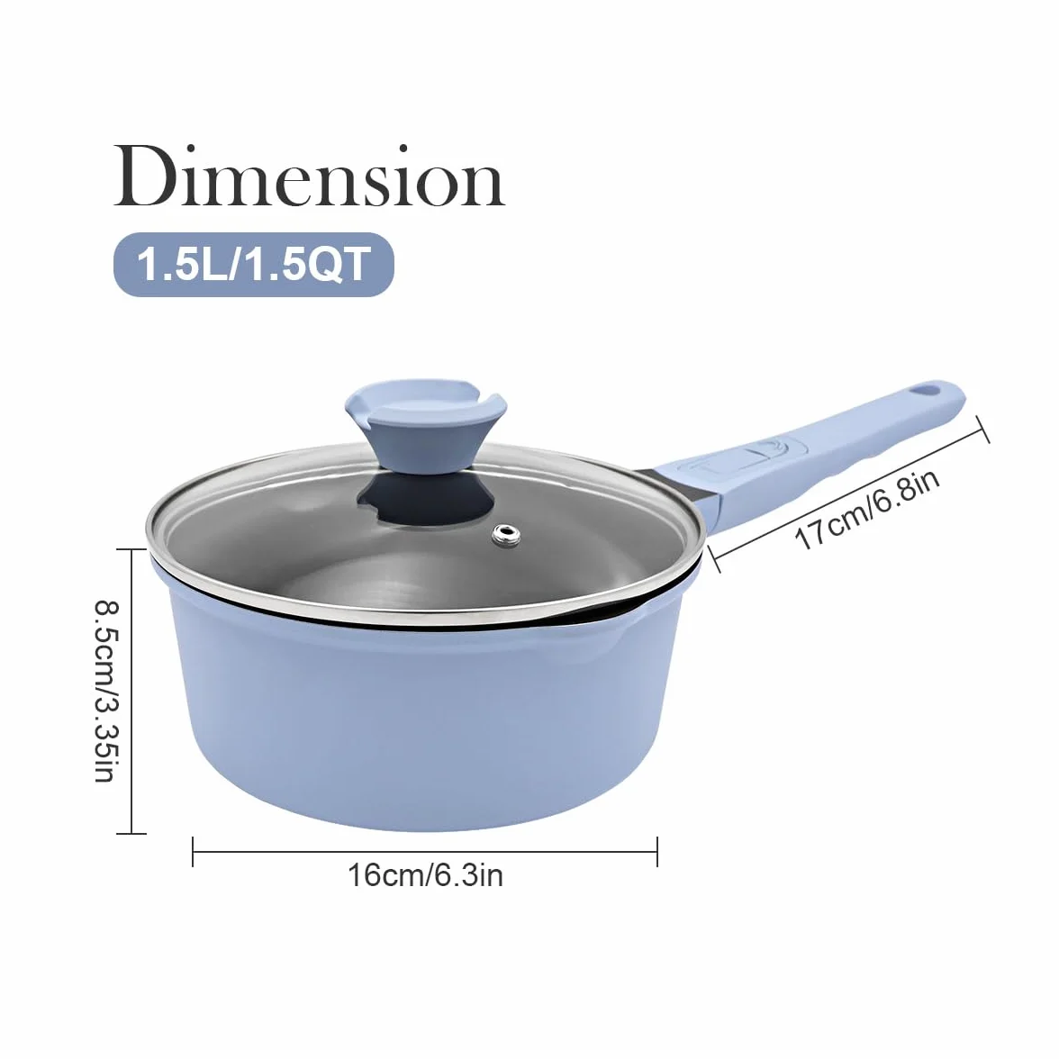 Casseruola 16cm con coperchio, casseruola antiaderente da 1,5L con manico rimovibile, adatto al forno (Blu)