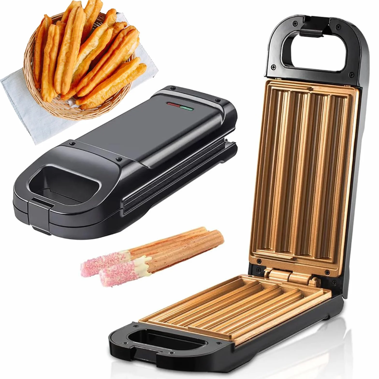 Macchina per Churro da 850 W, Macchina per Churro Elettrica, Produzione Rapida in 10 Minuti 4 Churros con Padella Antiaderente per Ciambelle Spagnole Sane Senza Olio, Apparecchio per Snack e Dessert