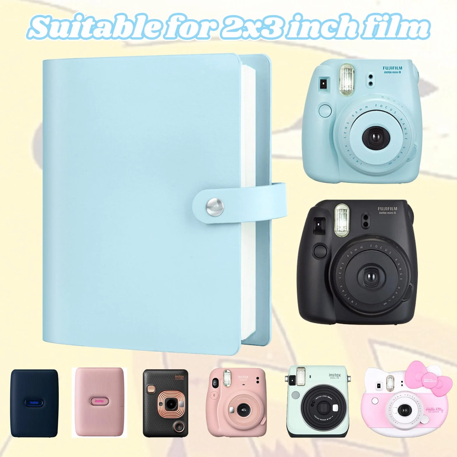 Album fotografico tascabile 360 per la fotocamera istantanea Fujifilm Instax Mini 12 11 9 8+ 8 99 40 EVO, per le stampanti istantanee Polaroid Snap/PIC-300/Z2300/ SocialMatic e Zip (Blu)