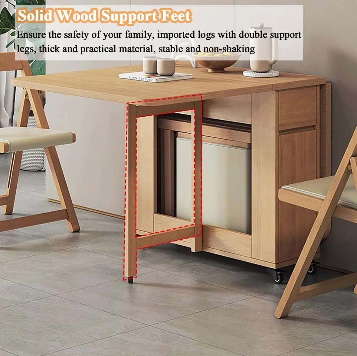 Tavolo Da Pranzo Pieghevole E Sedie, Tavolo Da Cucina In Legno Massello Retrattile For La Casa, Ristorante, Tavolo A Ribalta Con Cassetto Portaoggetti For Soggiorno, Ospitalità, Scrivania Portatile Es