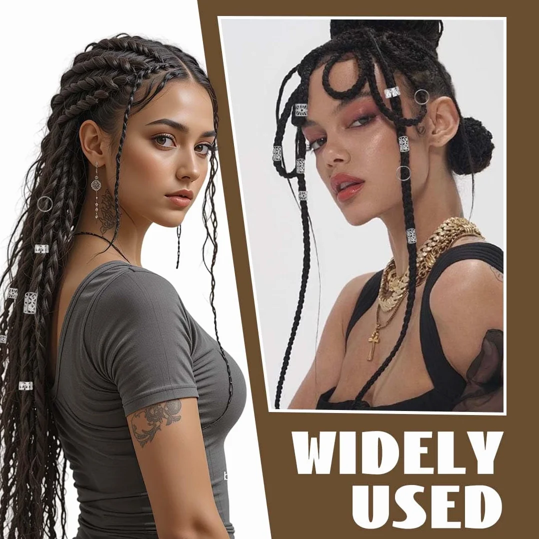 Anelli Per Capelli Clip A Spirale 80 Pezzi Dreadlocks Trecce Argento Accessori Decorativi