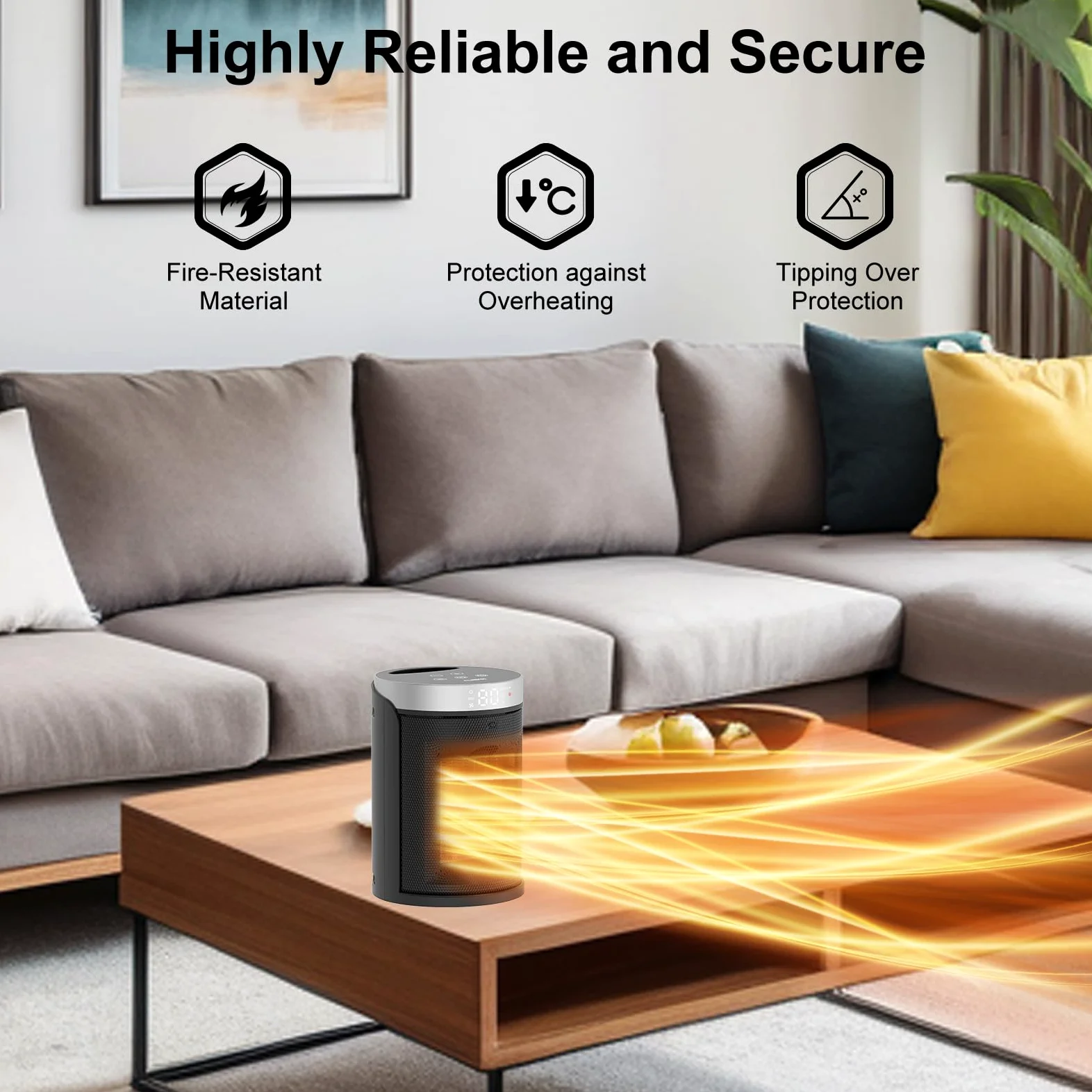 Riscaldatore di spazio in ceramica, riscaldatore portatile con visualizzazione digitale, telecomando, timer 12 ore e protezione da surriscaldamento, adatto per ufficio, camera da letto e uso
