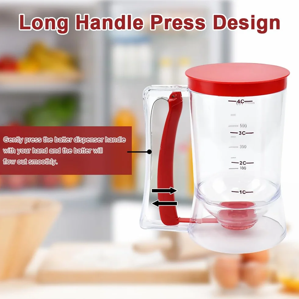 Dispenser per Pastella per Pancake 900ml Dosatore Manuale per Pancake Dispenser per Miscela per Pancake Dosatore per Pancake Plastica Dosatore per Impasti per Pancake Cupcake Torta e Waffle