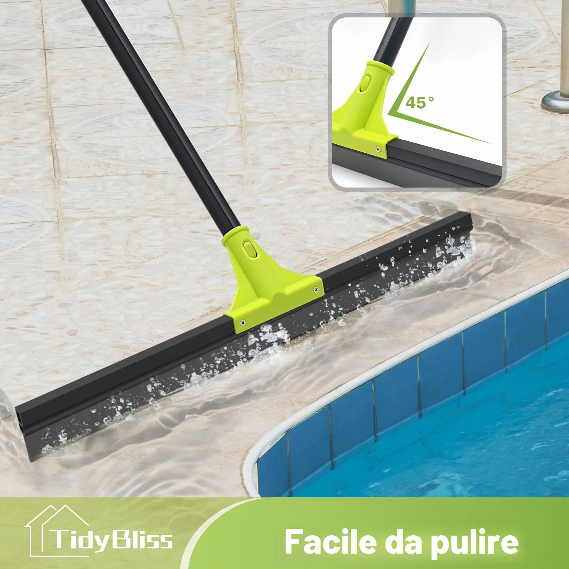 TidyBliss Tira Acqua Pavimenti da 60 cm, Tiraacqua Tergipavimento Spingiacqua Esterni Professionale con Manico Lungo 158 cm per la Pulizia Garage Calcestruzzo Bagno Piastrelle Marmo Doccia Finestra