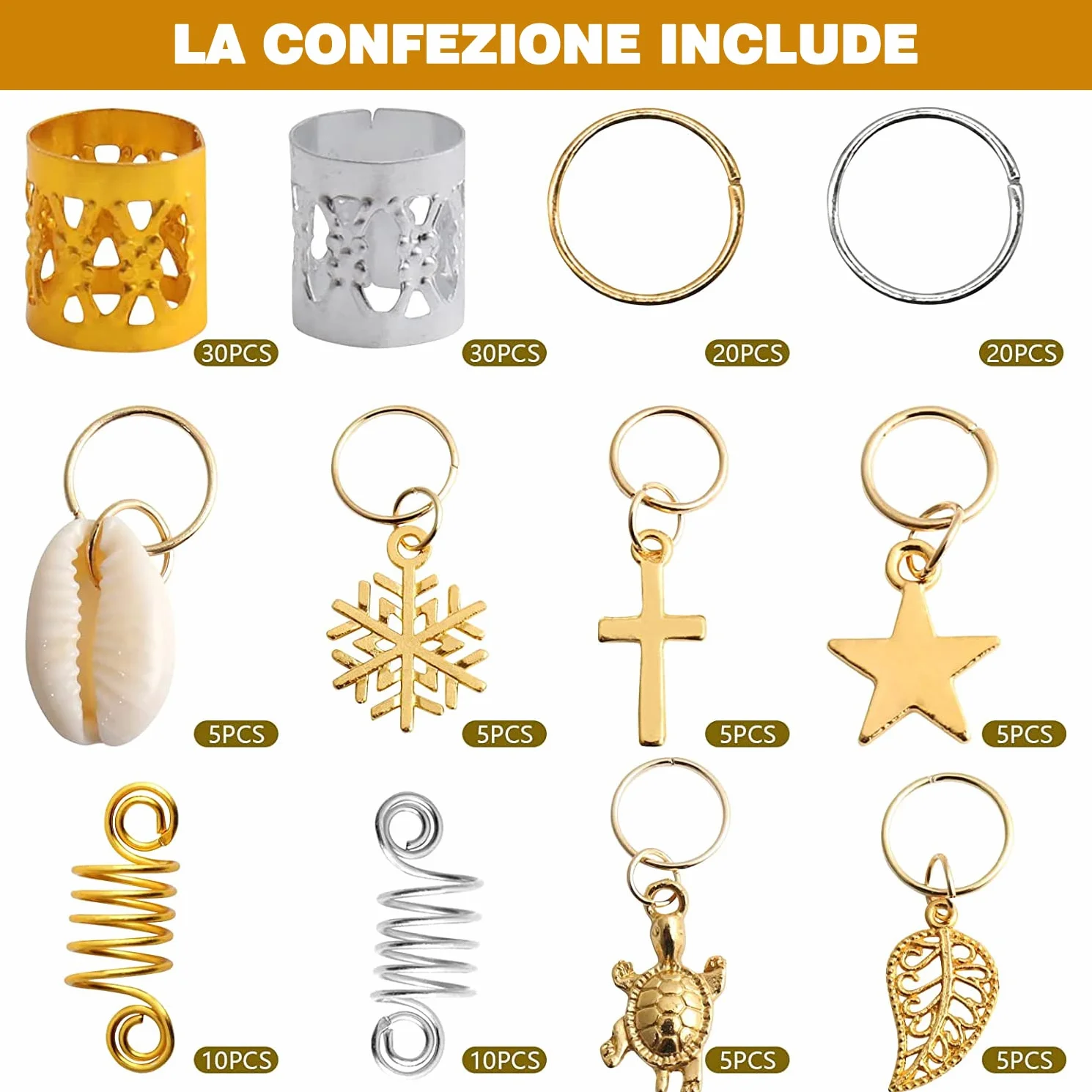 ZOCONE Anelli Capelli Trecce Alluminio Perline Dreadlocks Accessori Donna Ragazza Oro Argento