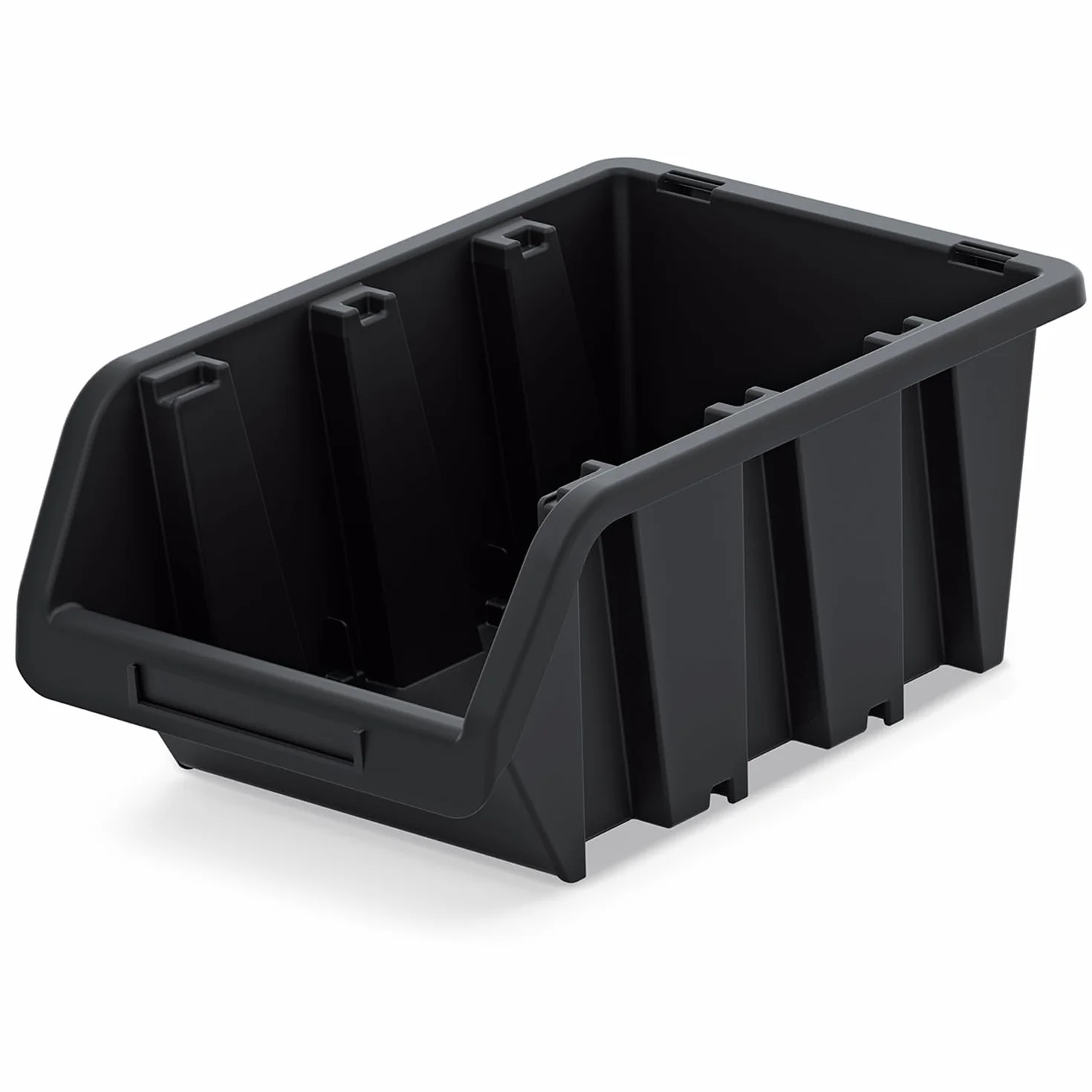 Set di 6 Contenitori a Bocca di Lupo | 49x30x21 cm | Impilabili | Sovrapponibili | Nero | in Plastica