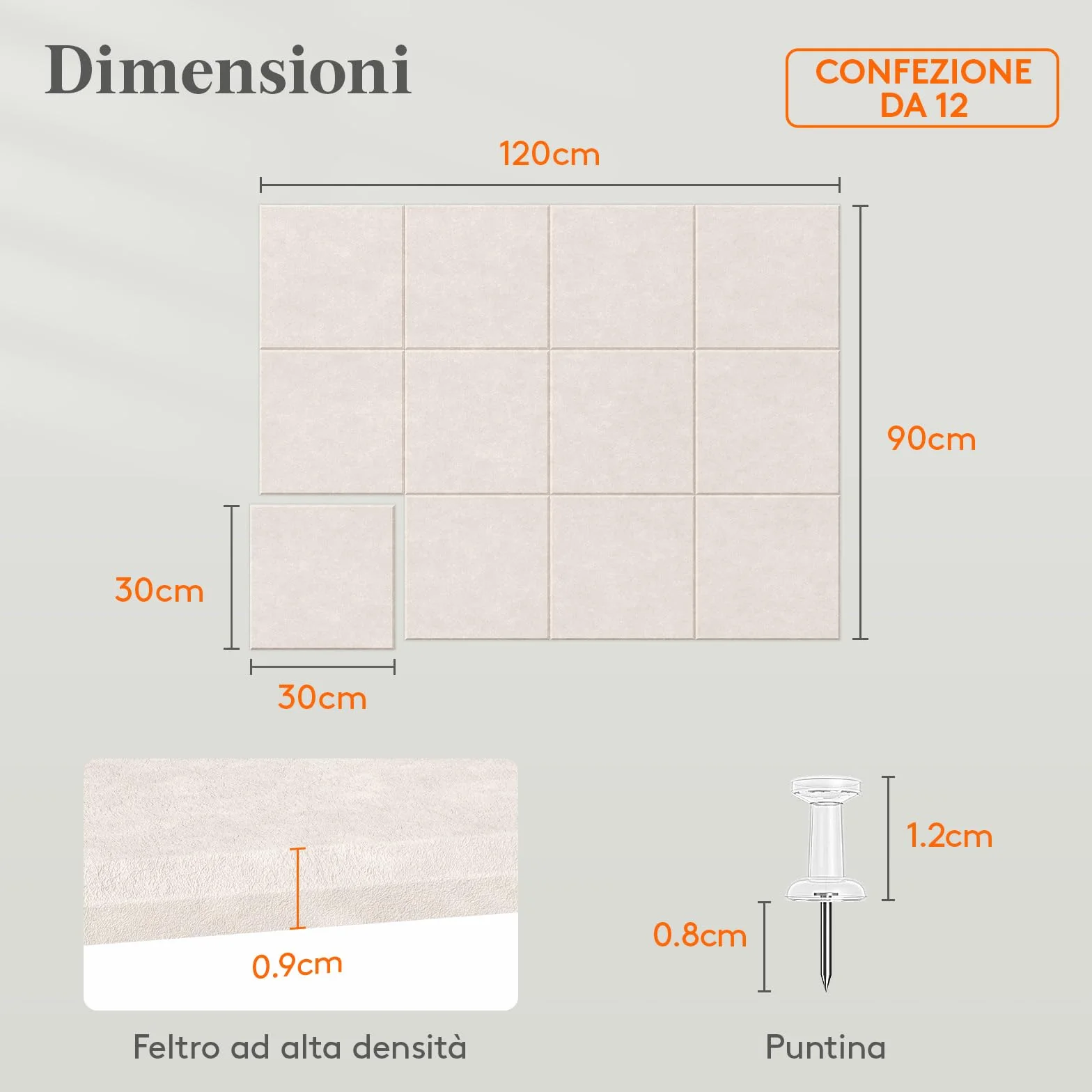 Lifewit Bacheca in feltro adesiva decorativa, Set da 12 Pannelli-120x90 cm, perfetta per appunti e foto in ufficio o casa, 50 puntine incluse, alternativa alla sughero, Beige Avena
