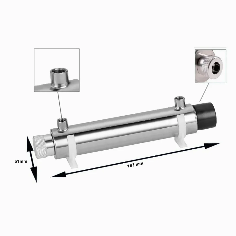 Sterilizzatore UV Acqua Completo Antibatterico con Lampada 4 watt 1 lt/min per Impianti di Filtrazione e Osmosi Inversa