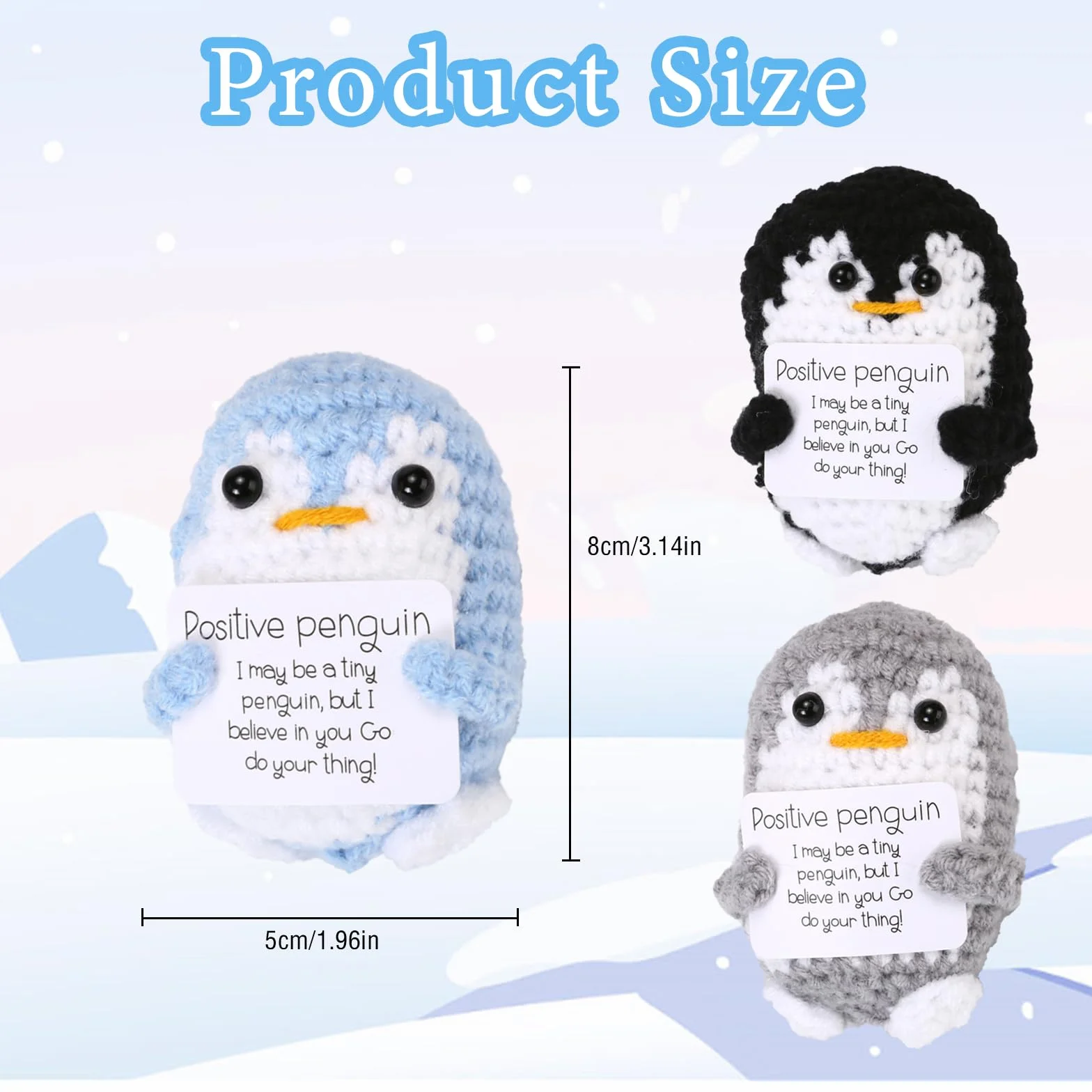 3 Pezzi Mini Divertente Pinguino Positivo, Bambola in Crochet di Supporto Emotivo, Giocattolo Pinguino con Carta Positiva per Incoraggiamento Famiglia Amici Decorazione Festa (2.56 Inch)