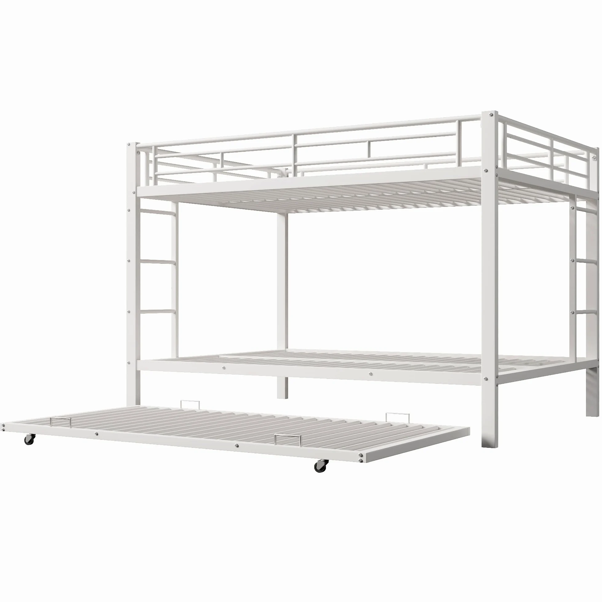 Moimhear 140 x 200 cm, letto a castello, letto con telaio in ferro, letto per bambini, dotato di letto estraibile (90 x 190 cm), ringhiera alta, senza materasso (bianco)