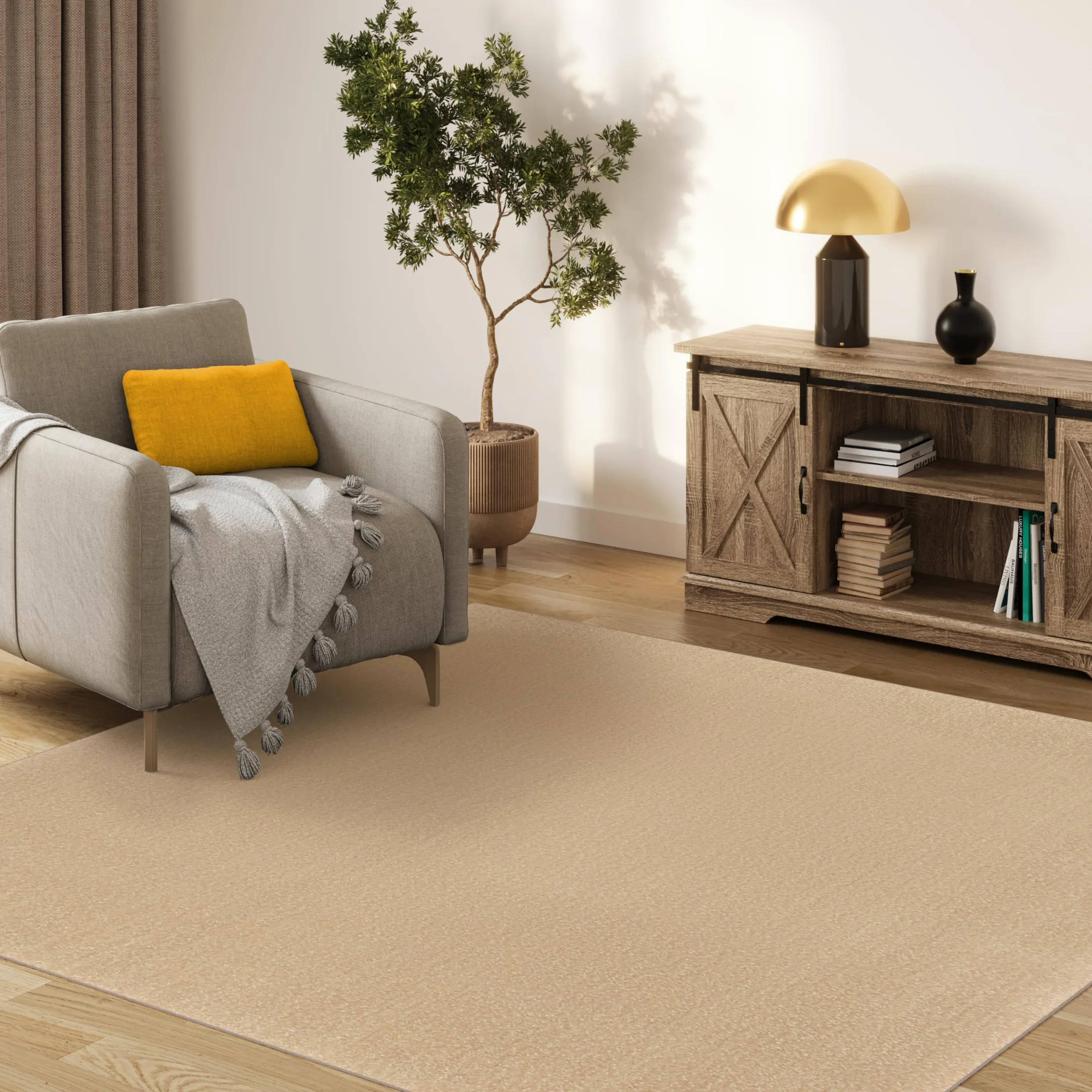 TAPISO Tappeto Quadrato a Pelo Corto, per Interni ed Esterni, Resistente ai Raggi UV, Beige, Tinta Unita, per Soggiorno, Camera da Letto, cameretta dei Bambini, Moderno, Certificato Öko-Tex 250 x 250