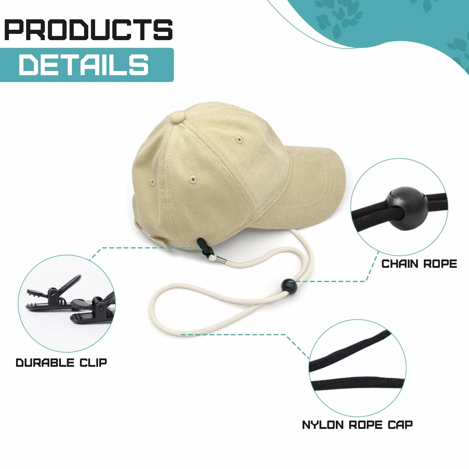 6 Clip Antivento Regolabili per Cappello, Fermi Con Cordino Anti-Smarrimento per Pesca, Escursionismo, Campeggio, Viaggi (Nero, Rosa, Beige, Blu, Caffè)