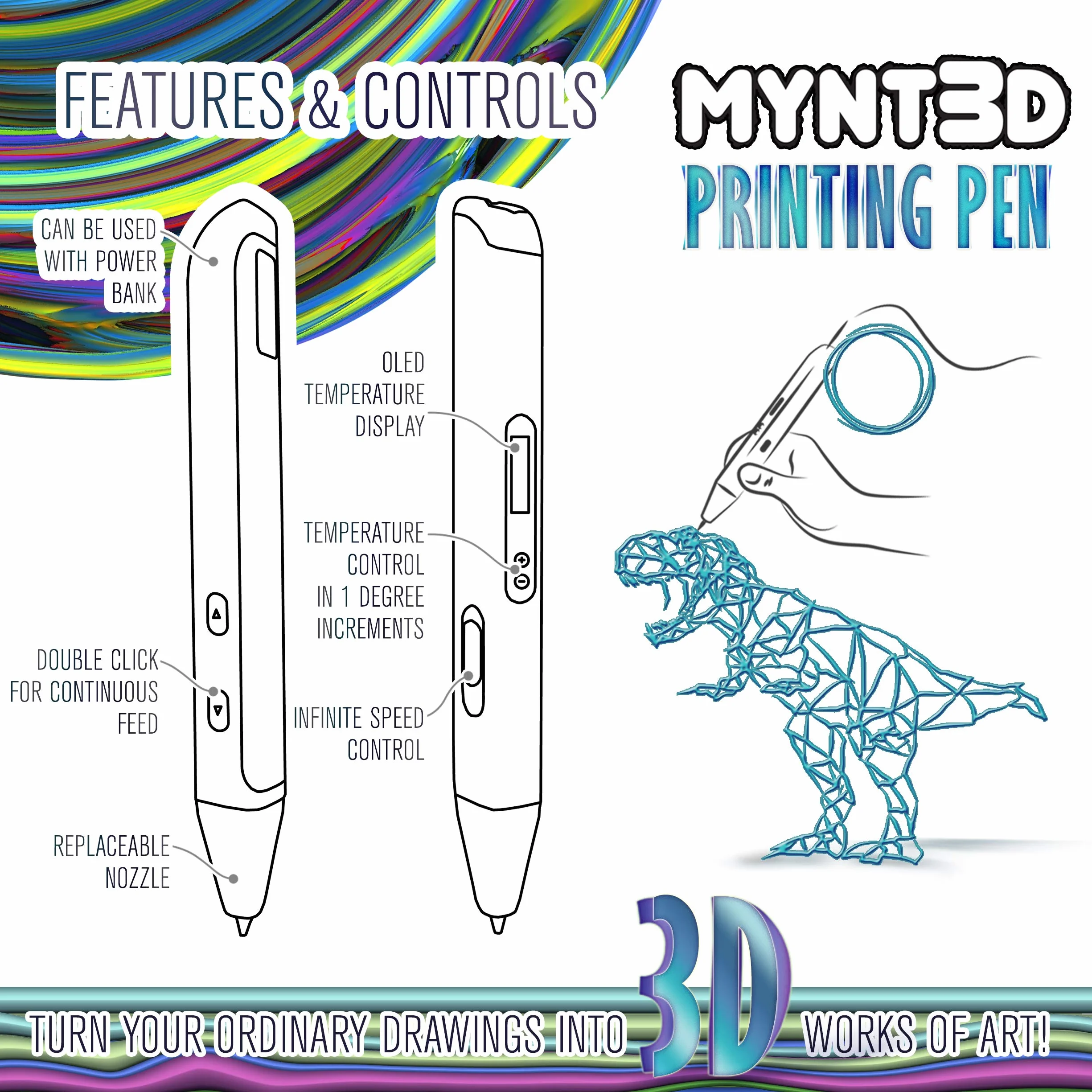 MYNT3D Penna 3D per Stampa Professionale con Display OLED