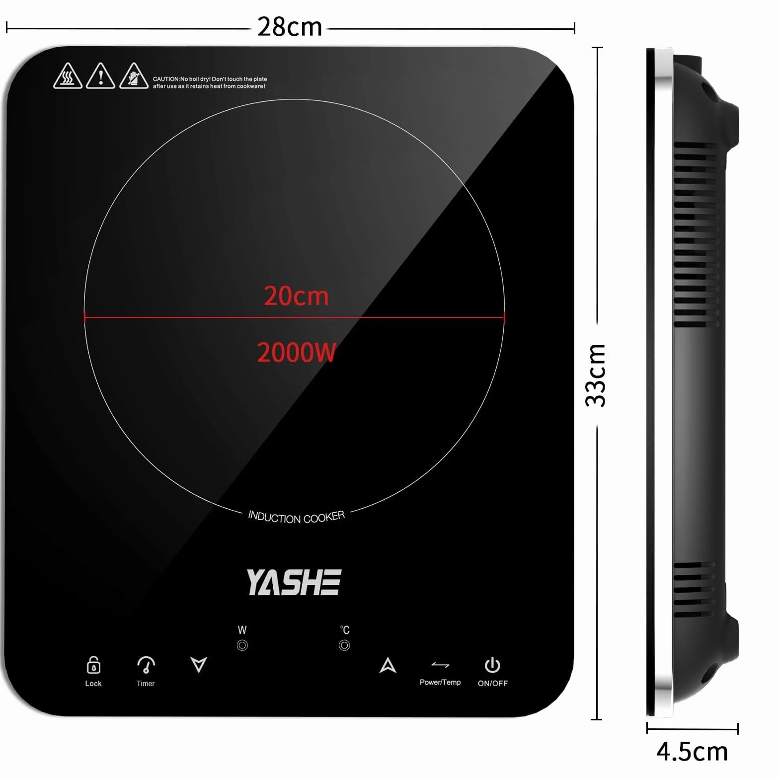 YASHE Piastra a Induzione Portatile 2000W Display LED Controllo Touch 10 Livelli Potenza Timer 4 Ore Blocco Bambini