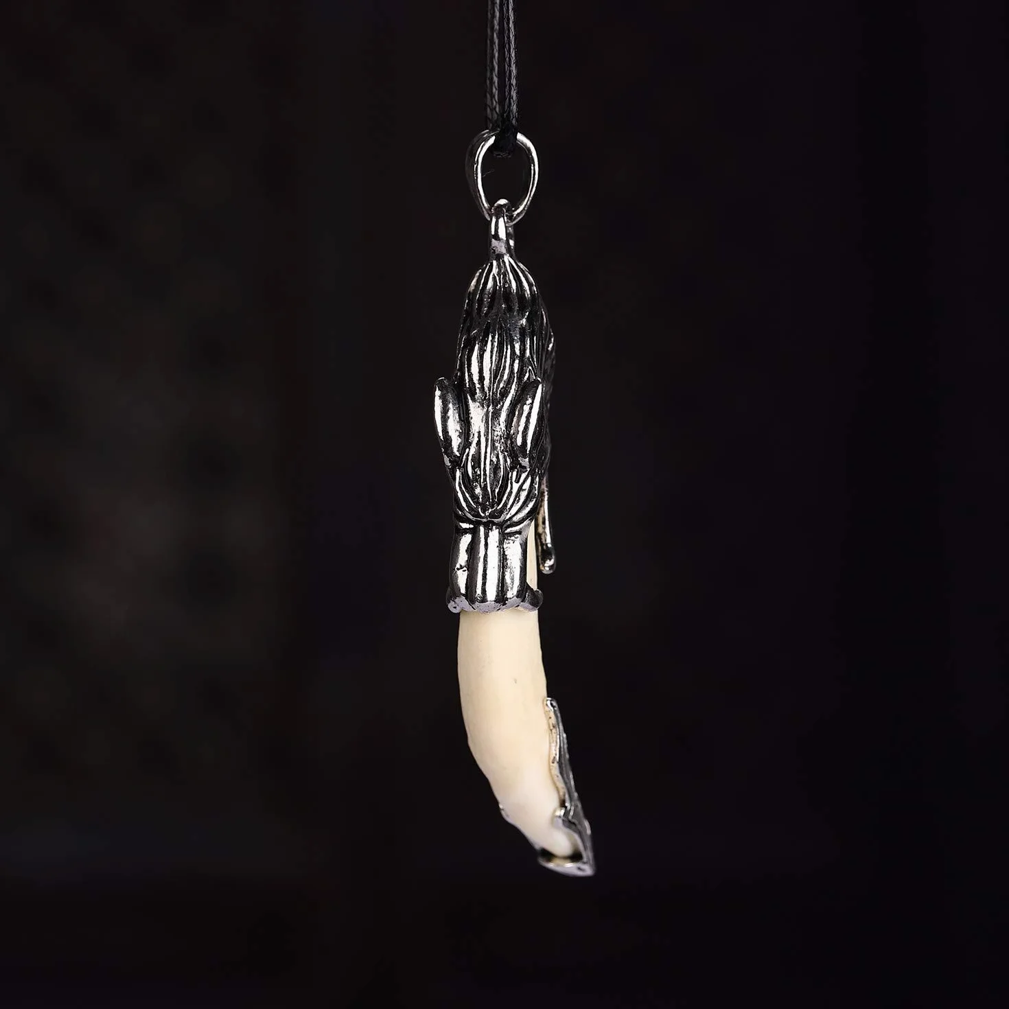 Collana uomo argento stile vintage ciondolo Dente di lupo 62 mm