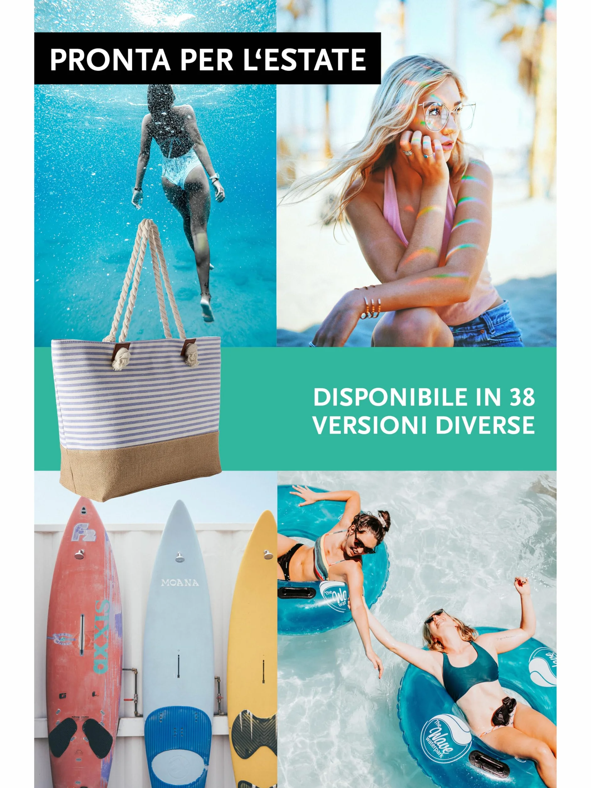 DonDon Grande Borsa da Spiaggia Idrorepellente con Cerniera Shopper Tracolla