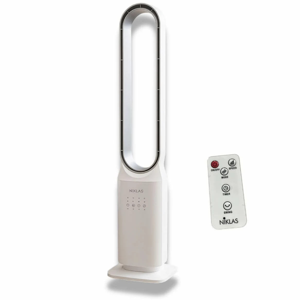 INTEC - Ventola silenziosa 50 W senza pale programmabile - Ventola a telecomando a 3 velocità Timer 7 h Bianco