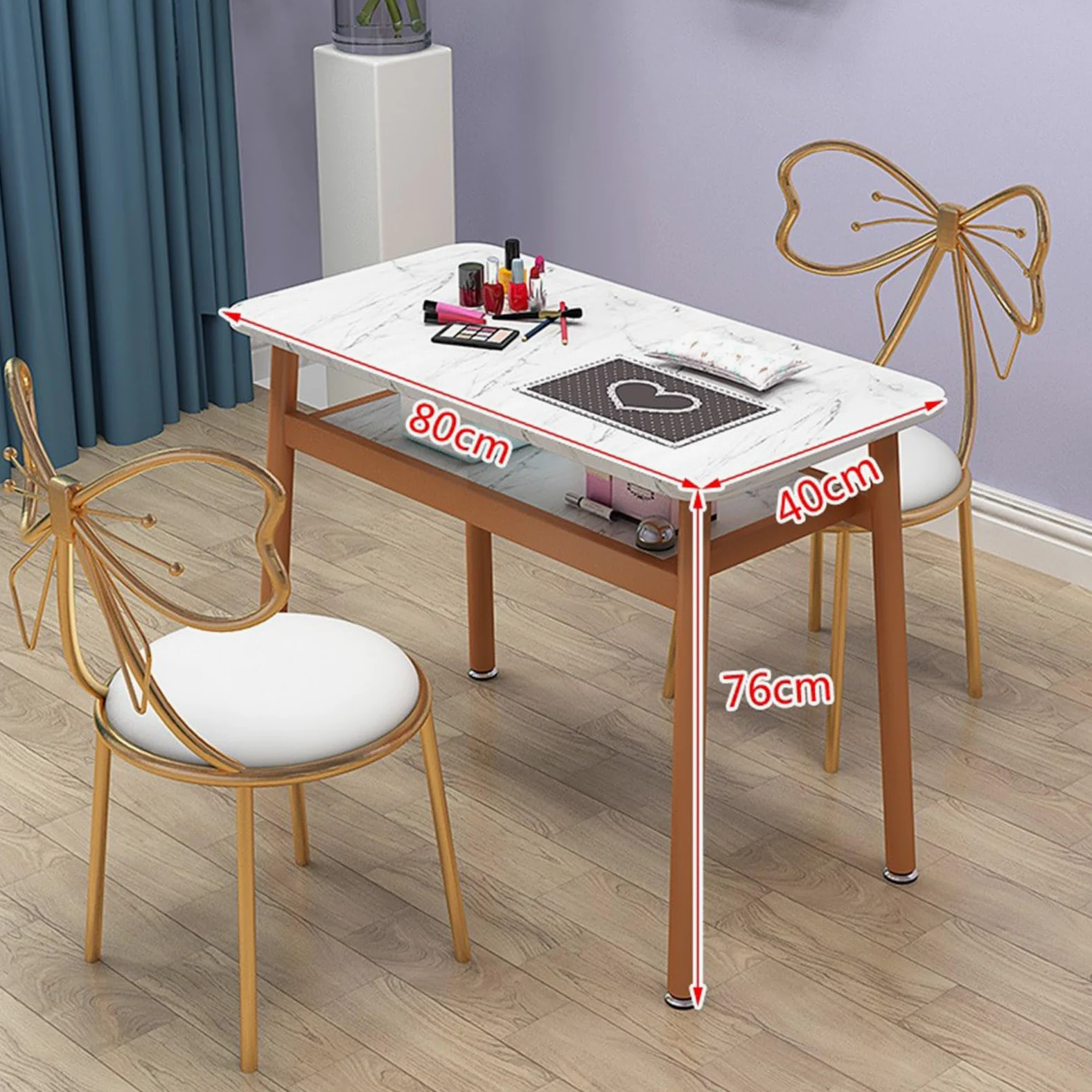 Tavolo da Manicure Professionale, postazione di Lavoro per Tecnici delle Unghie, Tavolo da Trucco in Legno per Salone di Bellezza, Spa, Tavolo da toeletta con,Marble Pattern-80cm 3-Piece Set