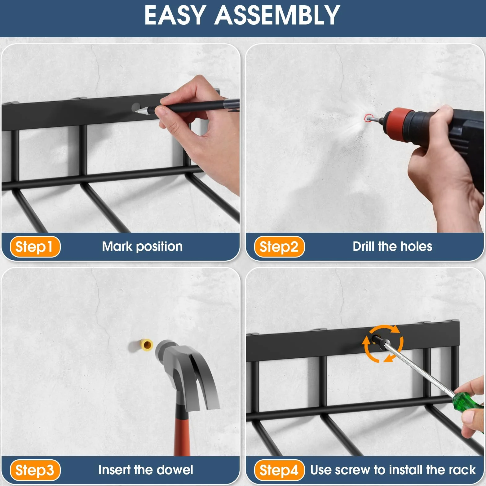 zacurter Welly Boot Rack – Supporto da parete per 4 paia – Rack di stoccaggio in metallo per esterni e interni – Scarpiera per ingresso e garage