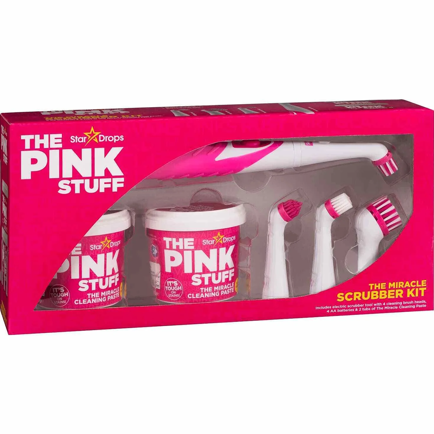 Har London Fashion, Kit per pulizie The Miracle Scrubber, con 2 barattoli di pasta detergente The Pink Stuff Star Drops e spazzola elettrica e 4 testine di pulizia