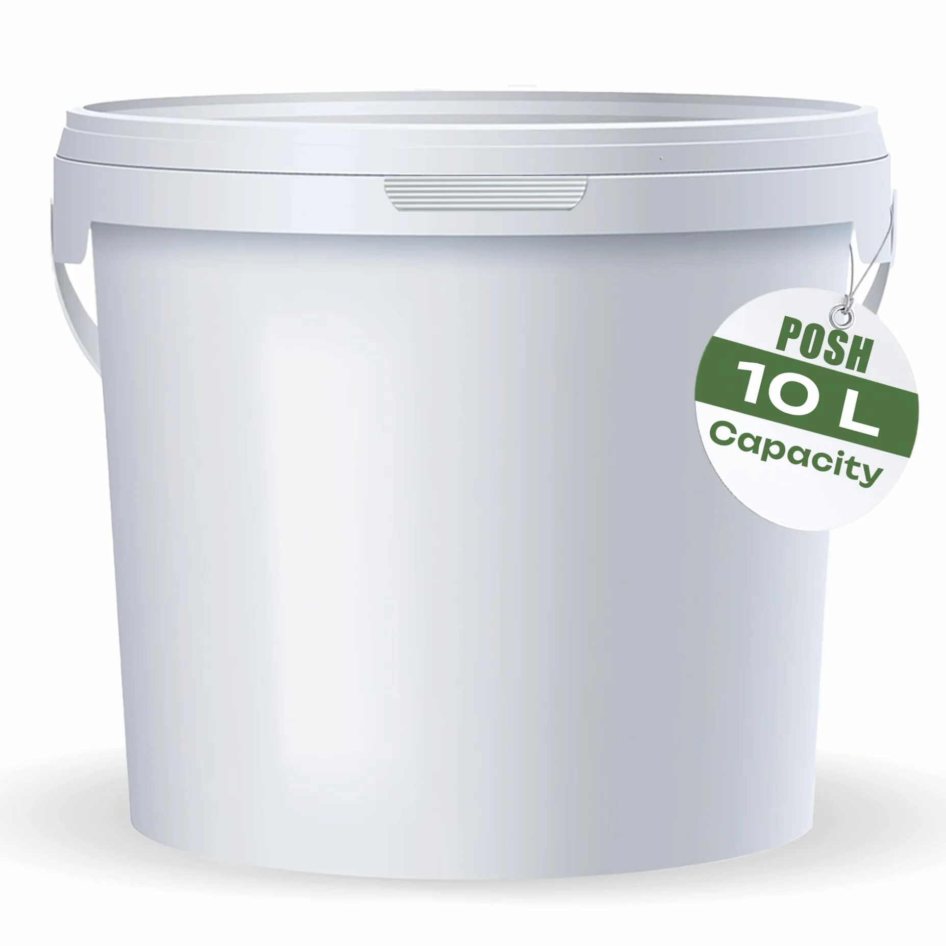 POSH Secchio con coperchio, 10 l, bianco, in plastica, per alimenti, resistente alle perdite, inodore, robusto, ermetico, secchio con manico (3, 10 l)