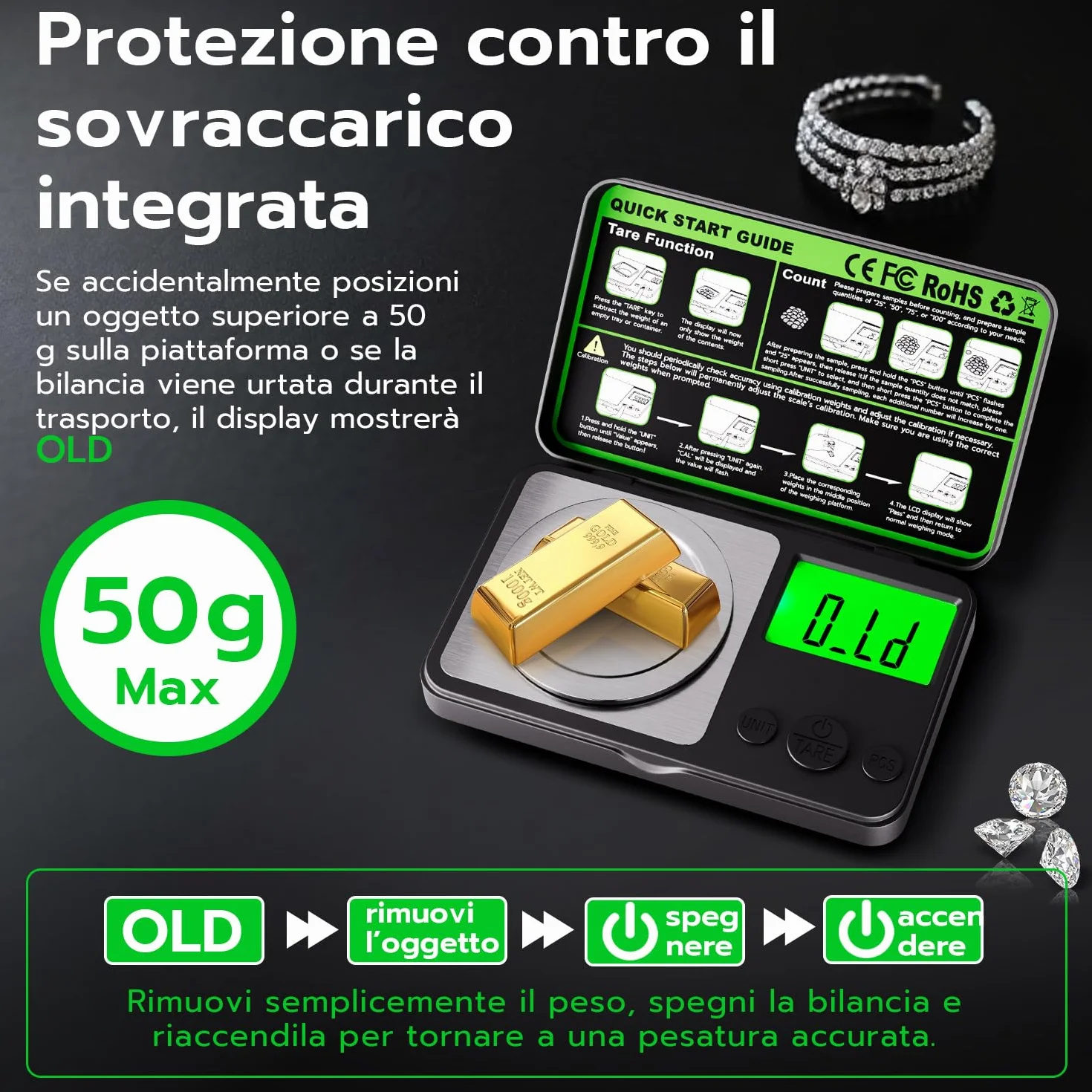 Wigearss 50g/0.001g Bilancia Milligrammi Alta Precisione, Bilancia Tascabile Digitale con Peso di Calibrazione, Pinzette, Vassoio e Misurino