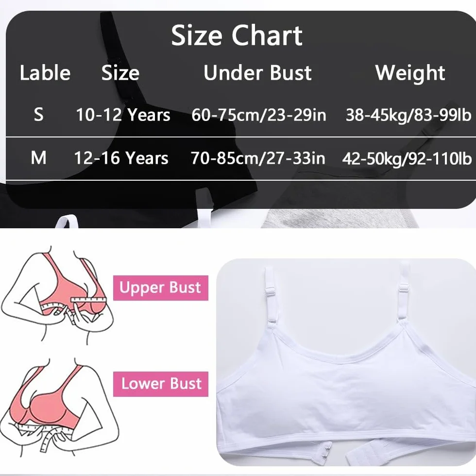 Reggiseno da Allenamento Senza Cuciture in Cotone per Ragazze con Spallacci Regolabili 10-16 Anni