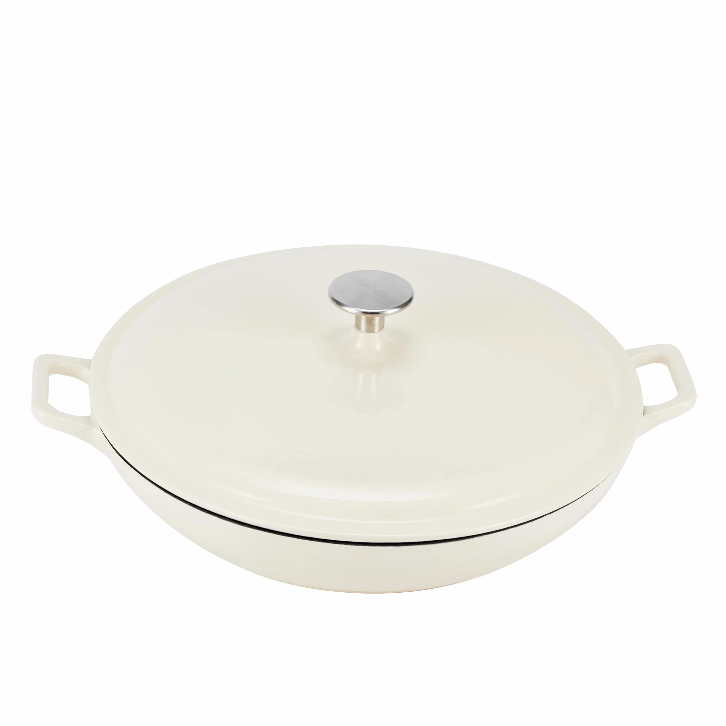 Amazon Basics Casseruola bassa in ghisa smaltata, Rotondo, 3,1 L, Bianco