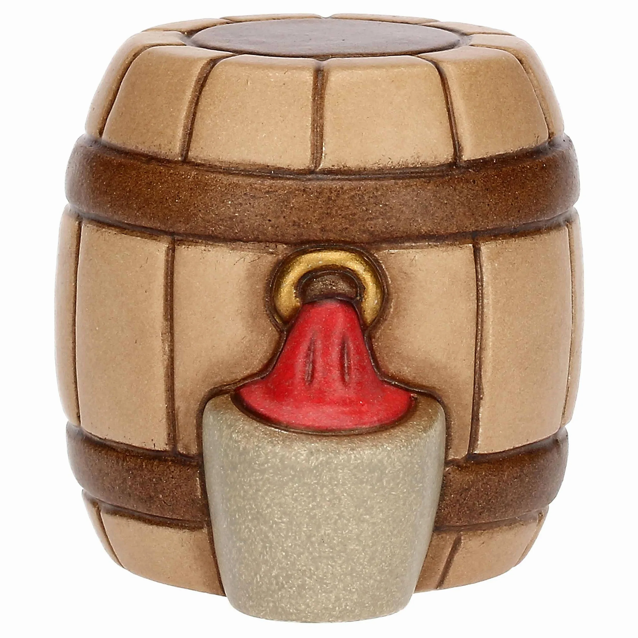 THUN - Bottega del Vino in Ceramica Decorata a Mano, Linea Presepe Classico, Decorazioni Natale Casa, Bottega 16x10x13 cm h; Botte 4.3x4.3x4.5 cm h