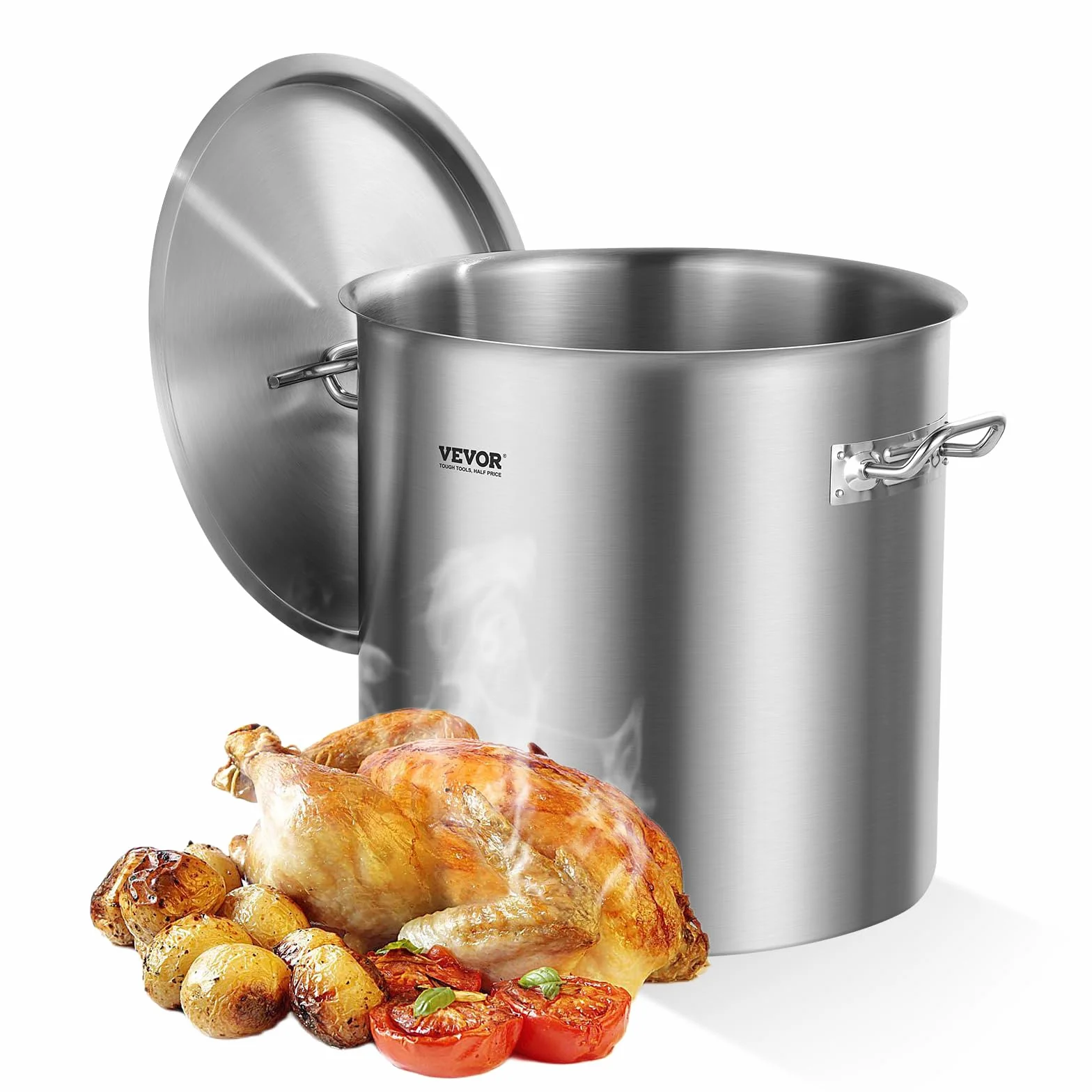 VEVOR Pentola in acciaio inox, 53 quarti, resistente al calore e alla corrosione, con coperchio e maniglia, per grandi gruppi ed eventi