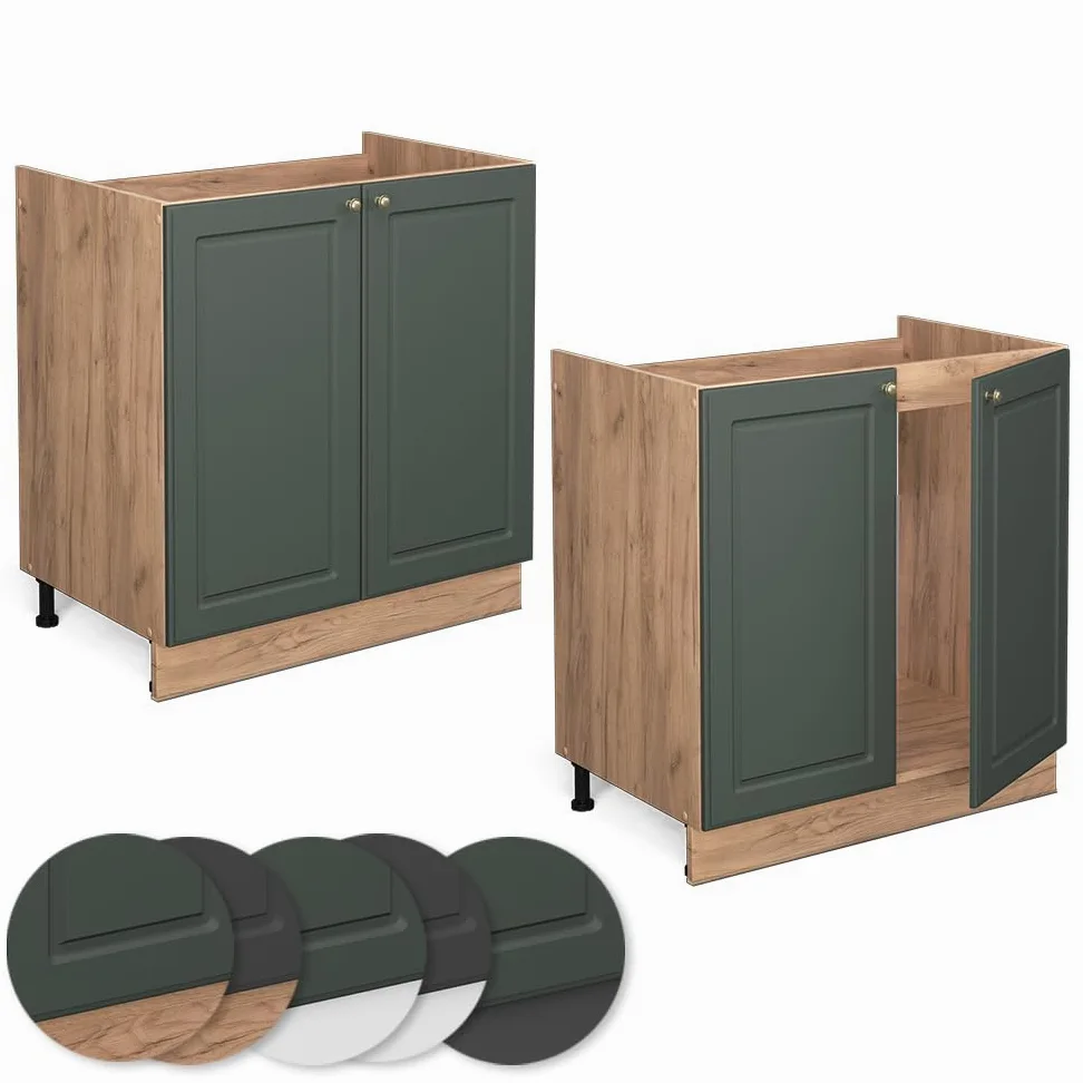 Vicco Mobile lavello cucina Fame-Line, Verde-oro rustico, 80 cm senza piano di lavoro, per la combinazione con altri moduli della serie Fame-Line