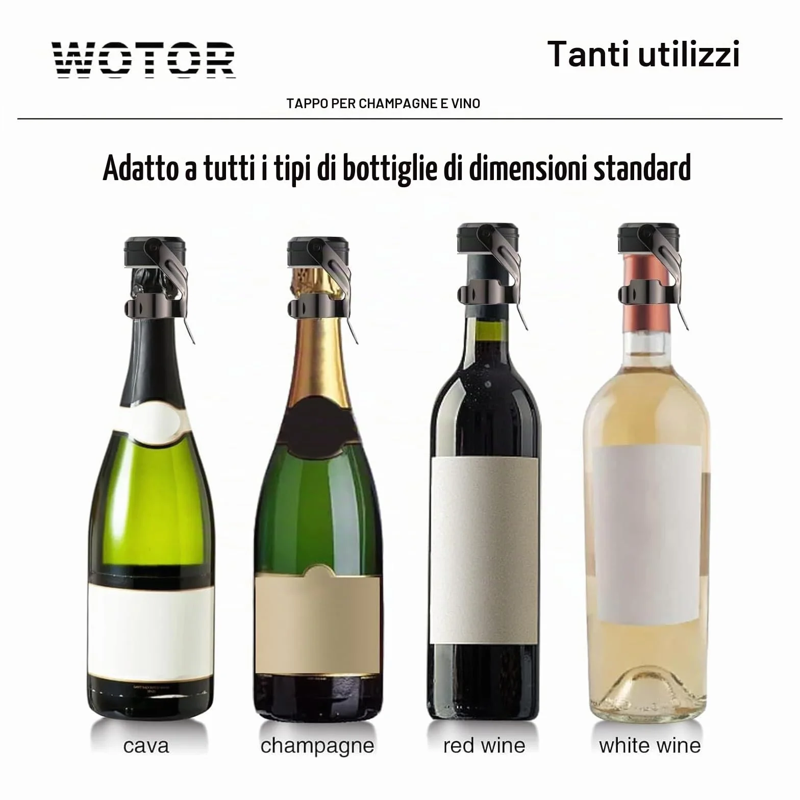 WOTOR tappi per spumante, tappi bottiglie vino, a prova di perdite, riutilizzabile, 2 pezzi