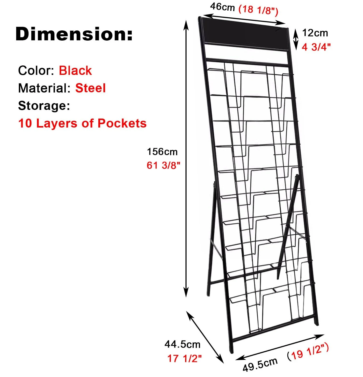 Espositore da Terra 10 Tasche Supporto per La Brochure di Caricatore Pieghevole, Porta del Supporto per Opuscoli In Metallo Portatile per Showroom, Organizzatore di Brochure Multiuso