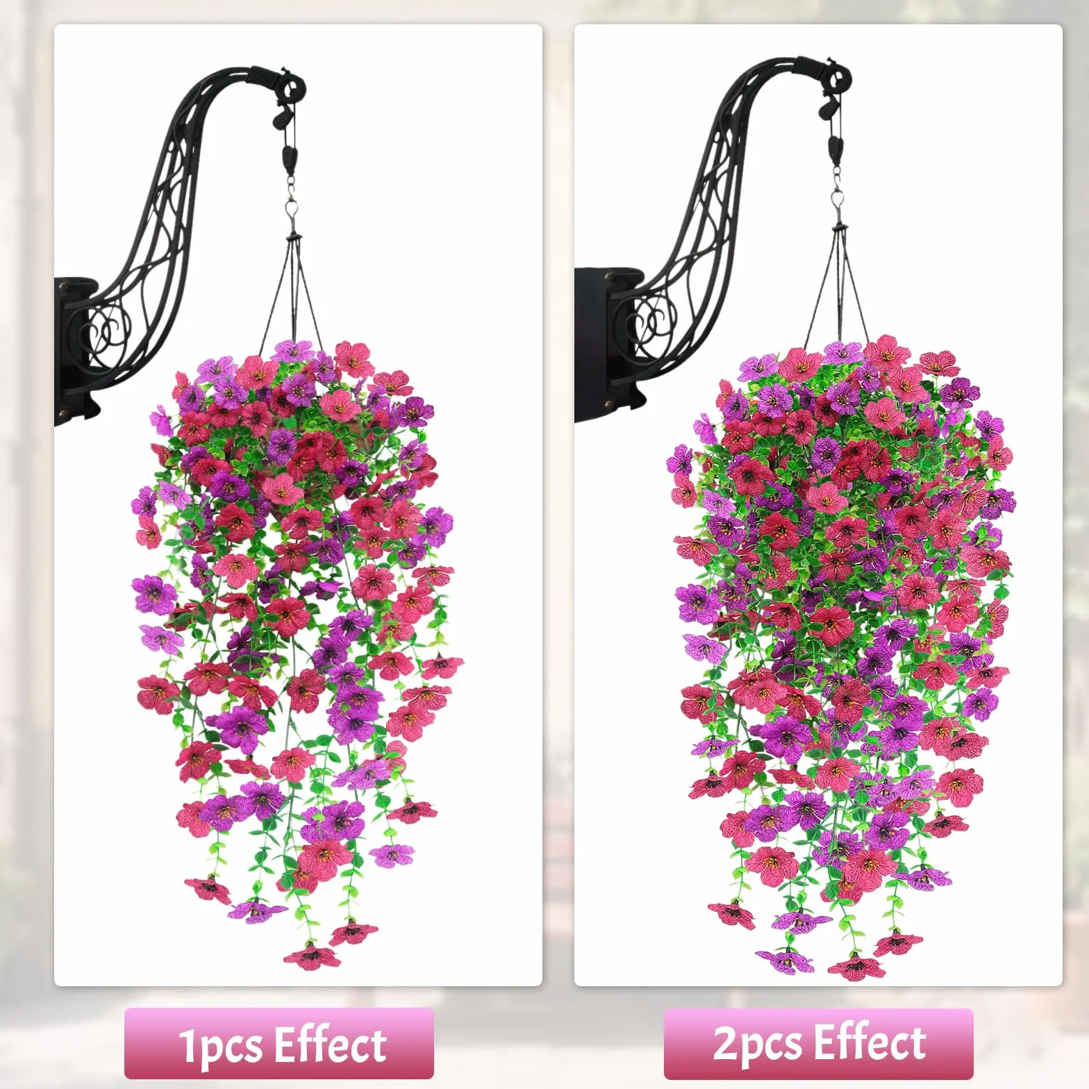 Fiori Finti da Esterno Artificiali Resistenti UV 2 Pezzi Rosa Viola per Giardino Balcone