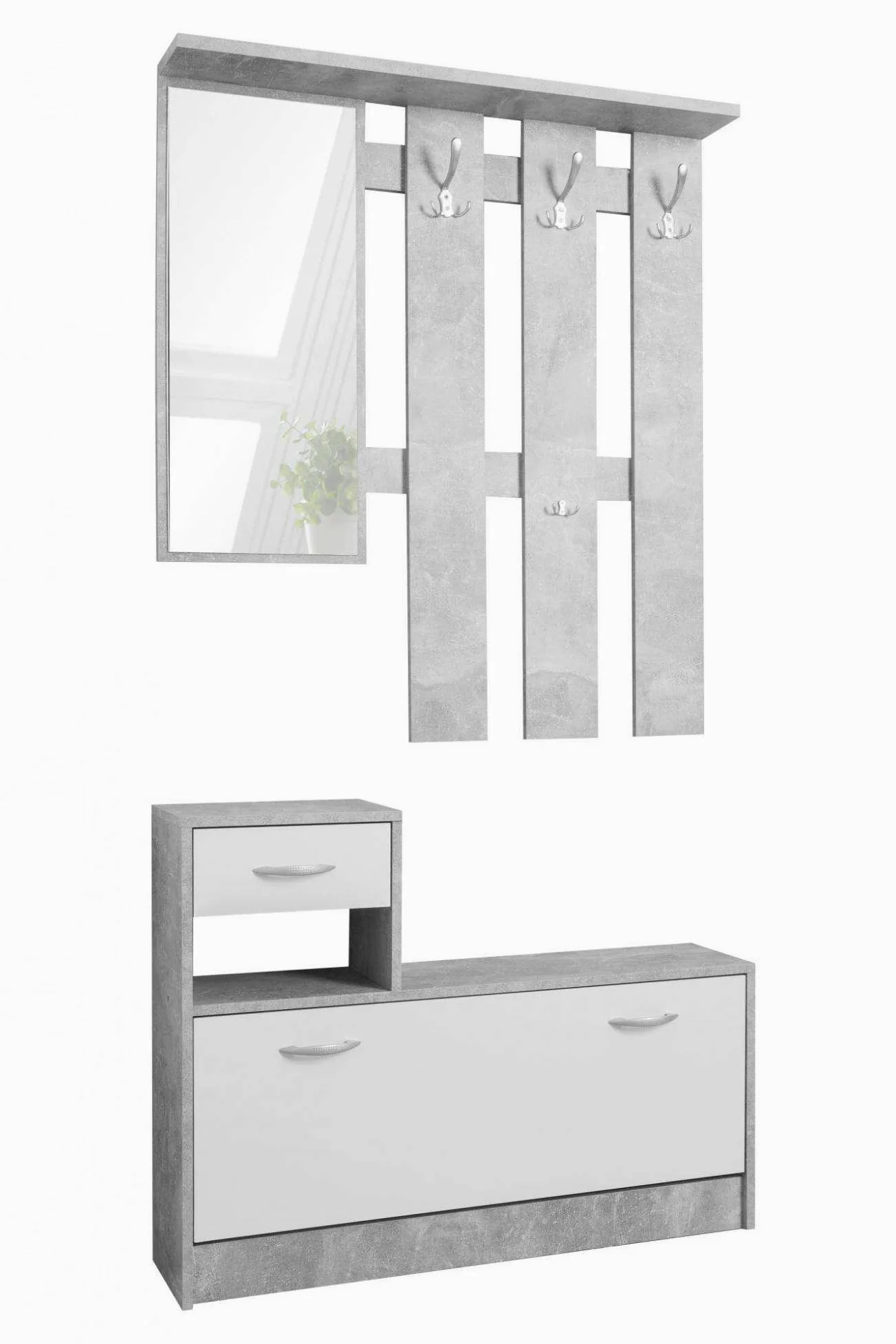 AVANTI TRENDSTORE - Rudolf - Guardaroba da Ingresso con Specchio, 3 Ganci appendiabito e Comoda scarpiera. Perfetta per l'ingresso. Disponibile in diversi colori (Grigio)