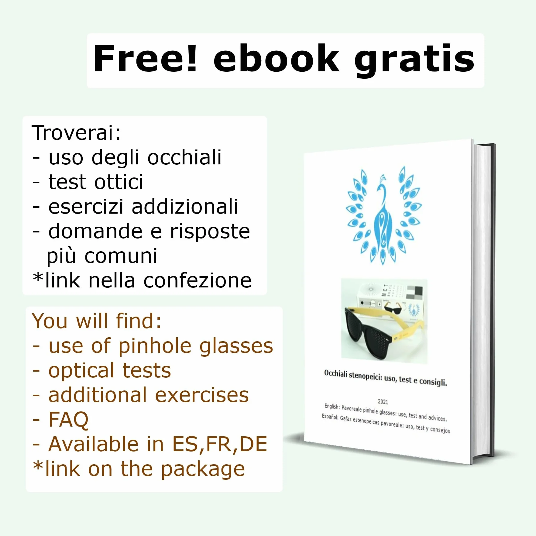 Occhiali stenopeici certificati white pinhole glasses con EBOOK GRATS Bates