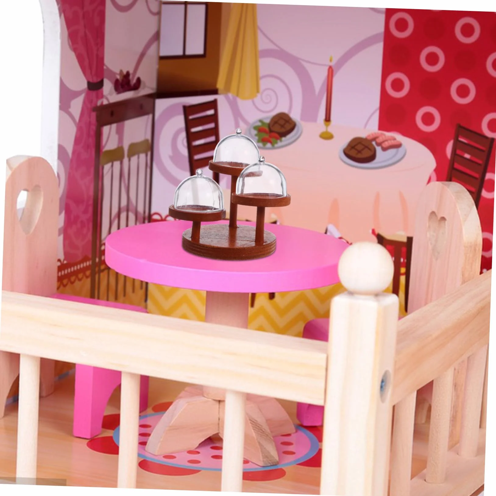 Kisangel 2 Impostati Miniature Stand da Dolci in Legno per Casa delle Bambole Vassoio Piani con Copertura in Plastica Espositore Multistrato