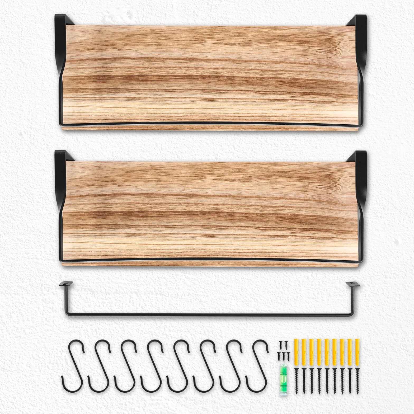 Uten Mensole da Muro Design Moderne Set 2 Pezzi Legno Portasciugamani Ganci 42x15x6,8 cm