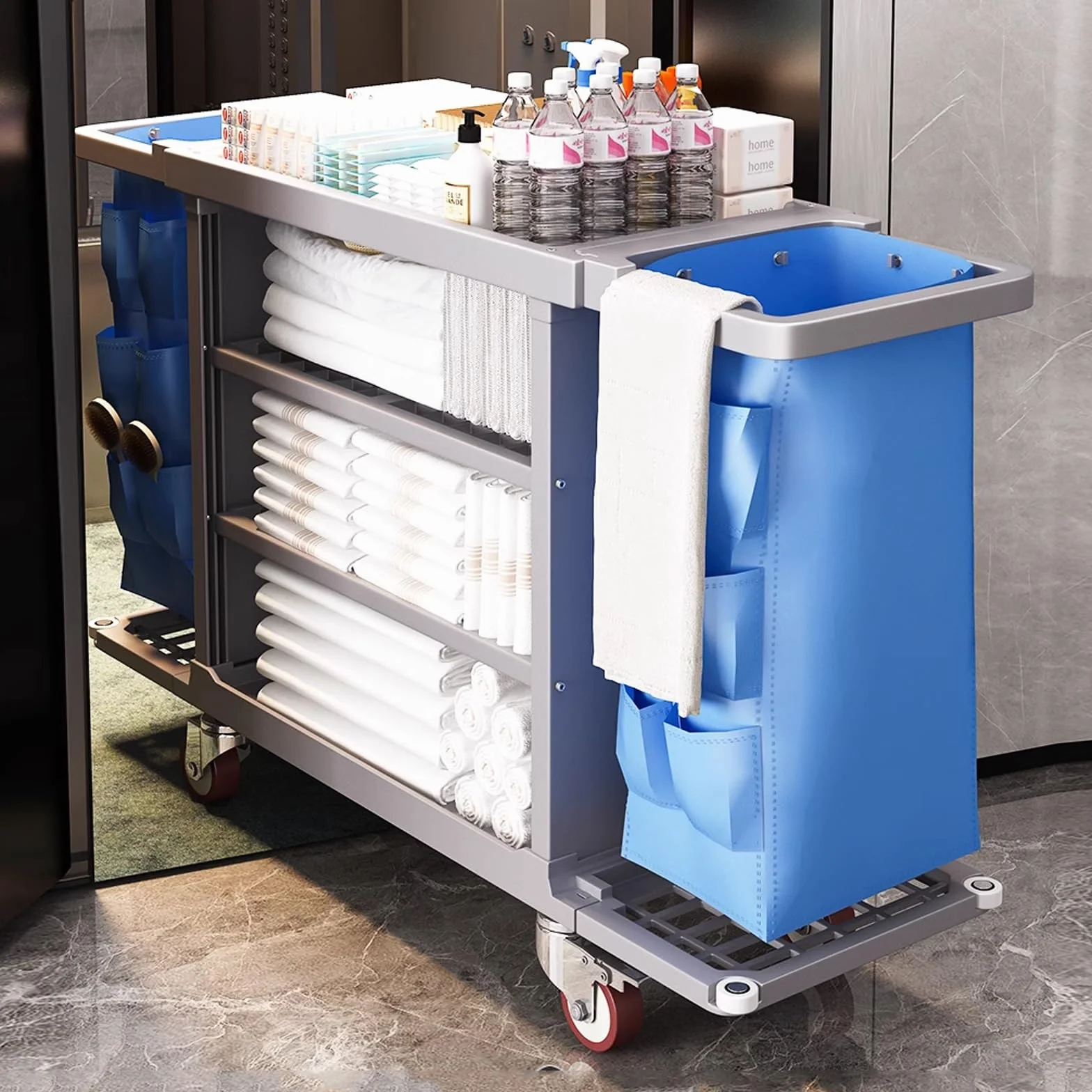 Carrelli Porta Biancheria, Materiale PP Addensato, Carrelli Porta Biancheria Robusto Carrello Biancheria for Lavanderia, Portabiancheria con Ruote for Pulizie e Hotel(Gray)