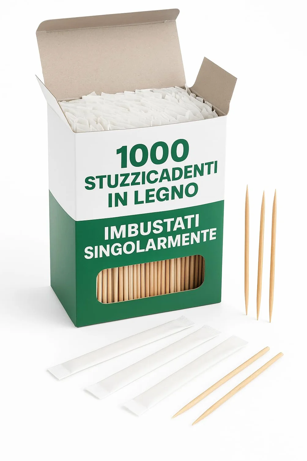 Stuzzicadenti in Legno Imbustati Singolarmente 1000 – Igienici, Resistenti, Monouso per Bar e Ristoranti