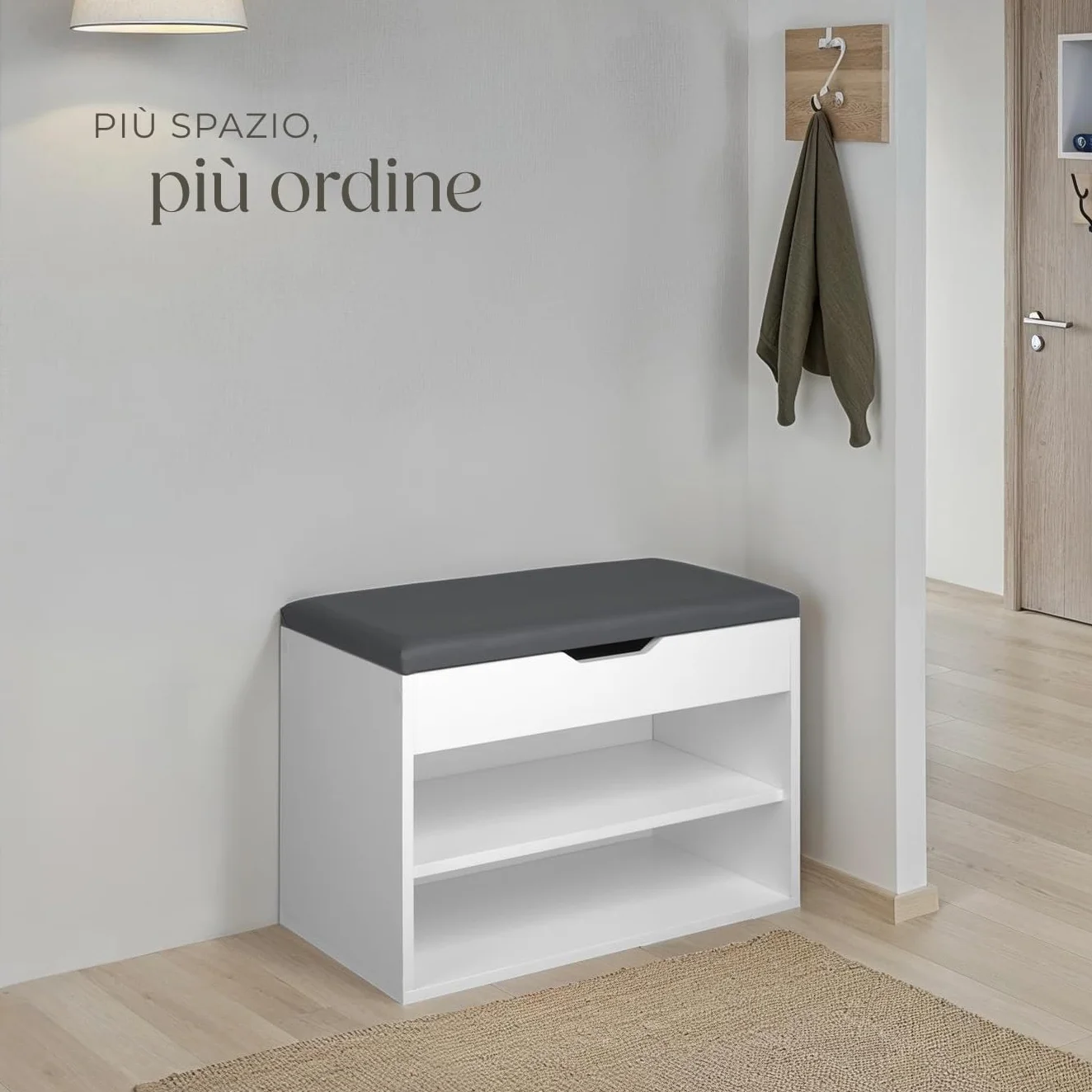 Scarpiera salvaspazio slim ingresso con ripiani aperti 60x30x43,5 cm bianco