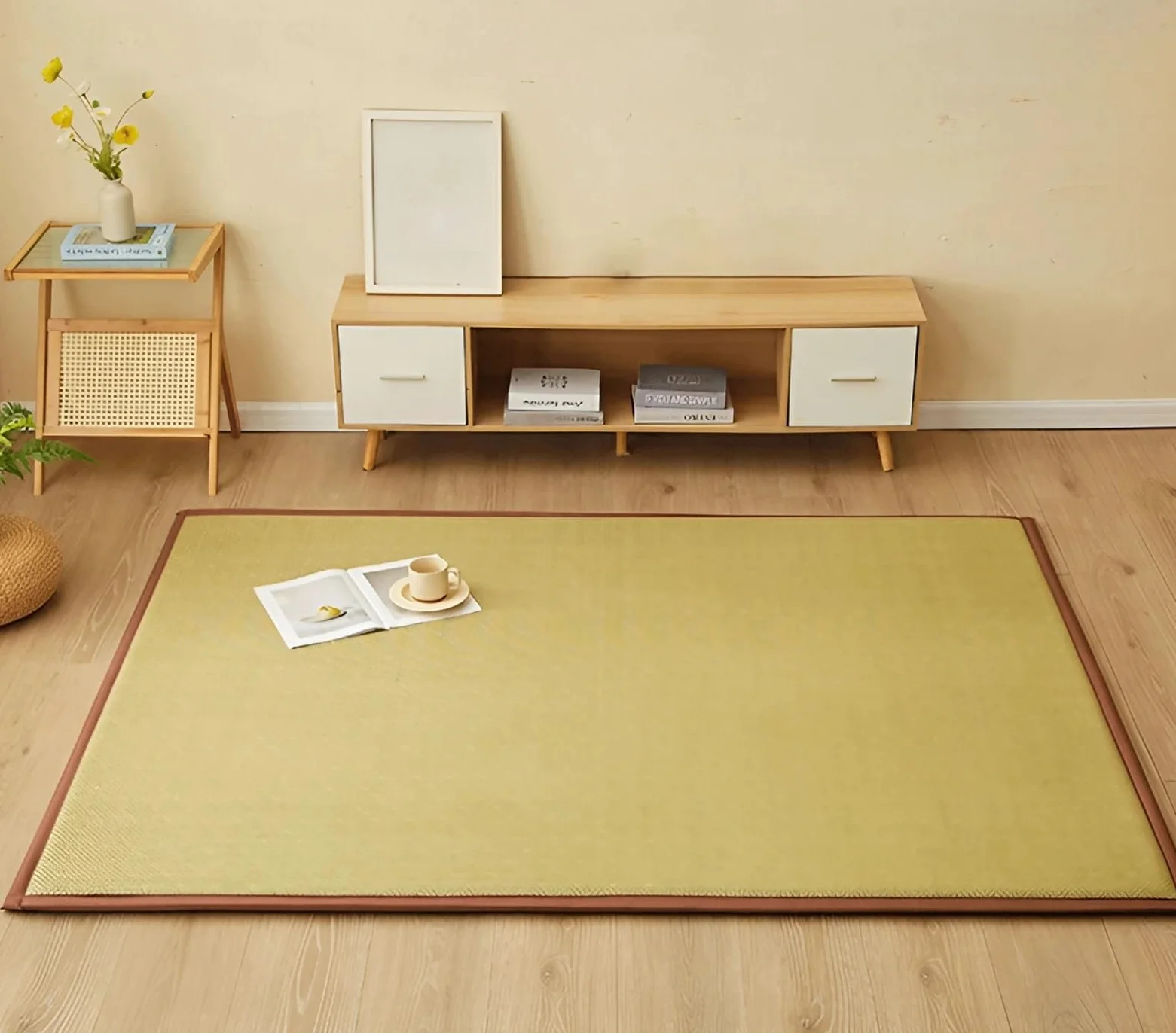 Tatami Giapponese In Fibra Naturale - Stuoia Intrecciata Di Rattan Antiscivolo - Materasso Futon Fresco e Traspirante - Tappeto Reversibile per Interni, Soggiorno e Camera Da Letto(Light Green,150 x 2