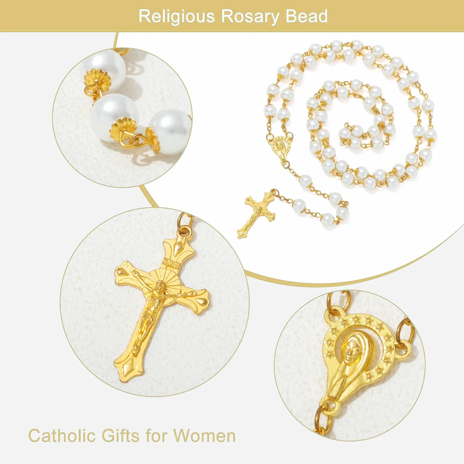 1 rosario cattolico, rosario per comunione con croce retrò, sacchetto regalo in velluto, elegante croce. battesimo, matrimonio, festa. Perle di vetro/plastica, L