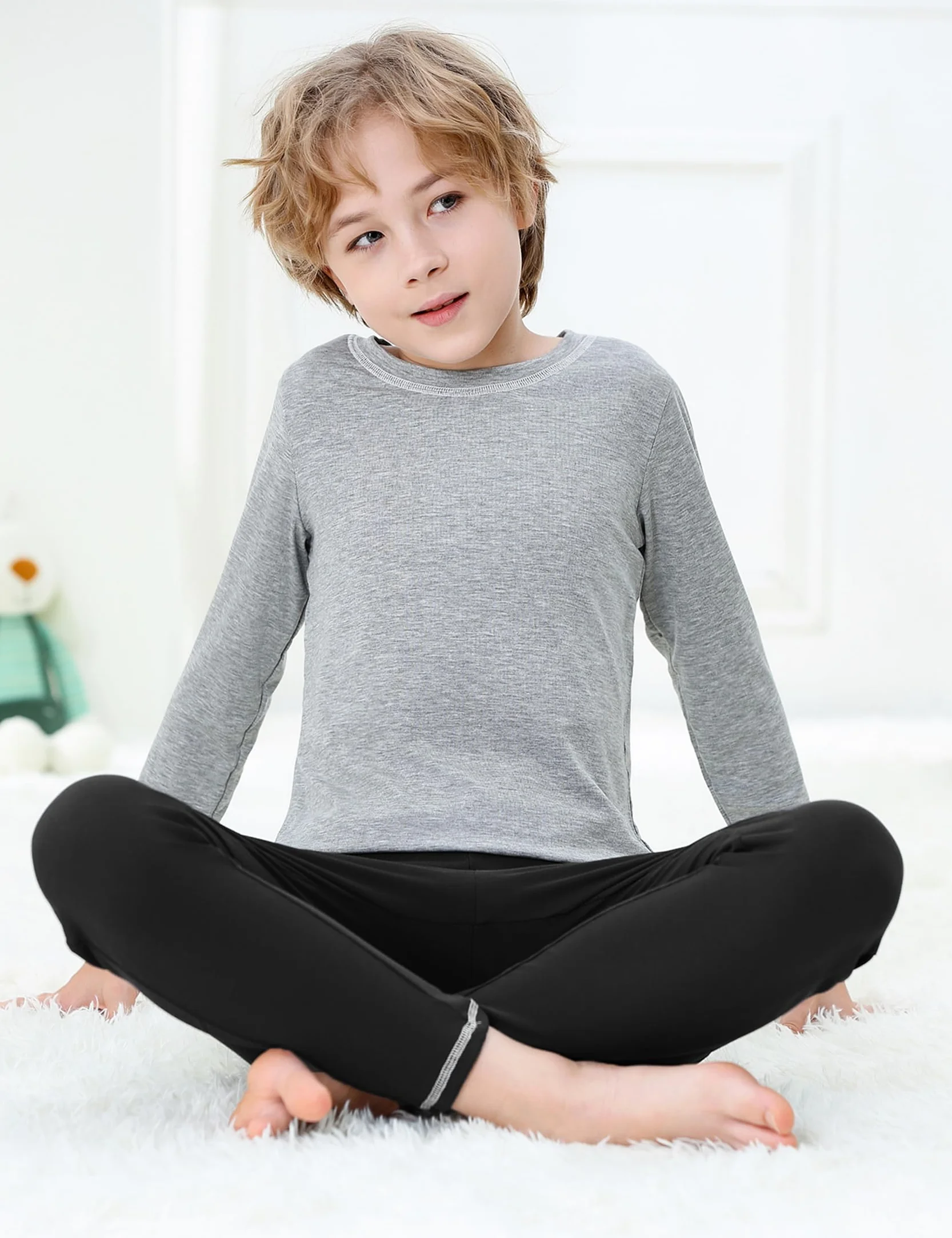 Terecey Pantaloni Termici Bambino Calcio Cotone Leggins Termici Bambina Elasticizzato e Traspirante Pantaloni Termici Ragazzo Bambini Termica Calcio Bambino Invernale Nero L